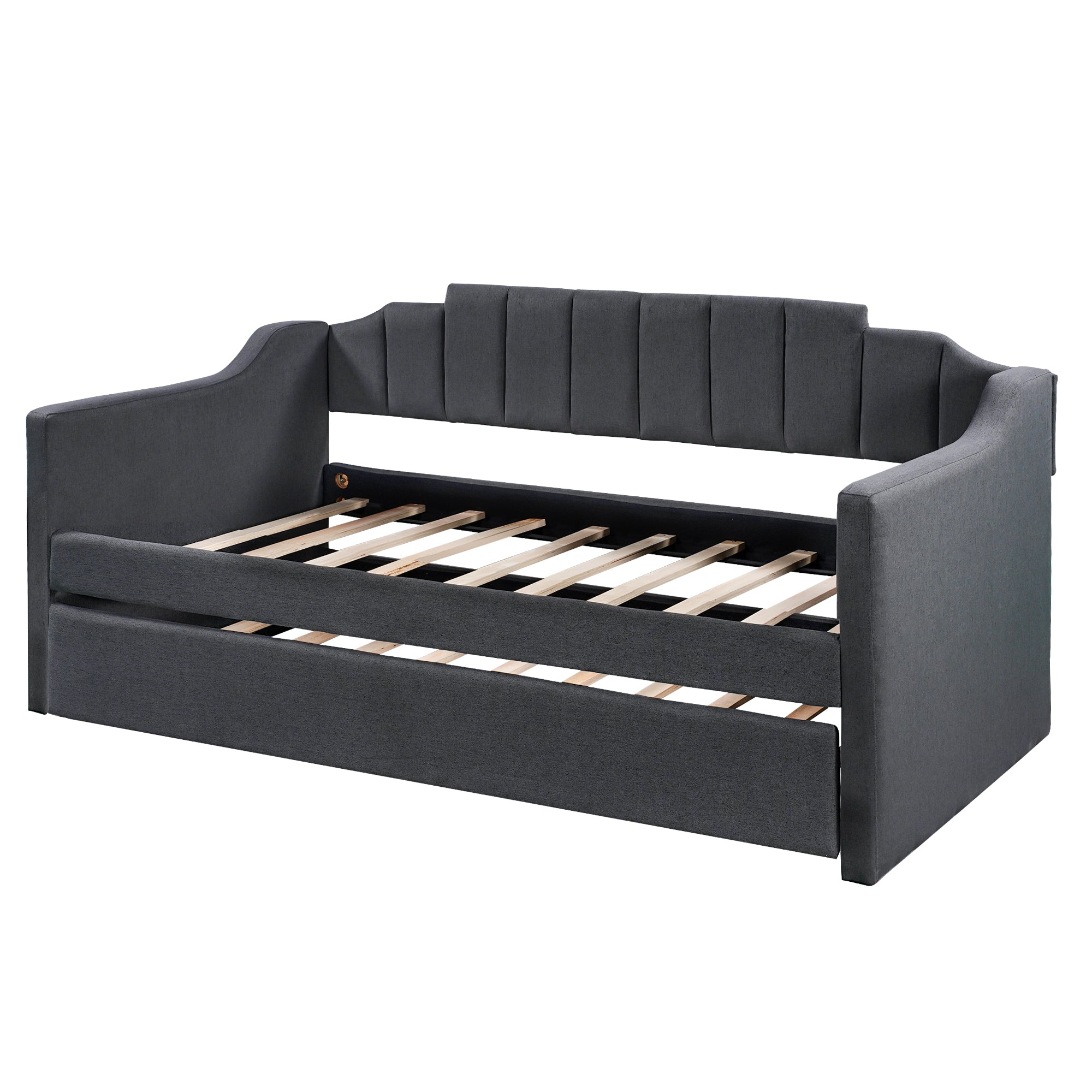 Upholstered Twin Daybed with Trundle,Black - Abrihome