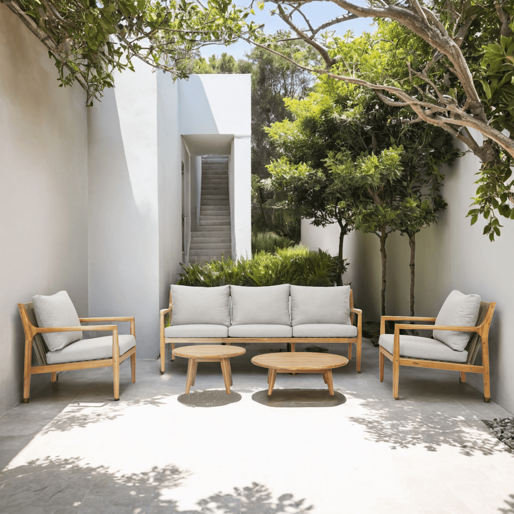 5-Piece Acacia Patio Set – Sofa & Table for Outdoor Gatherings(PAS-2513-3SC+SC*2+TA+ST) - Abrihome