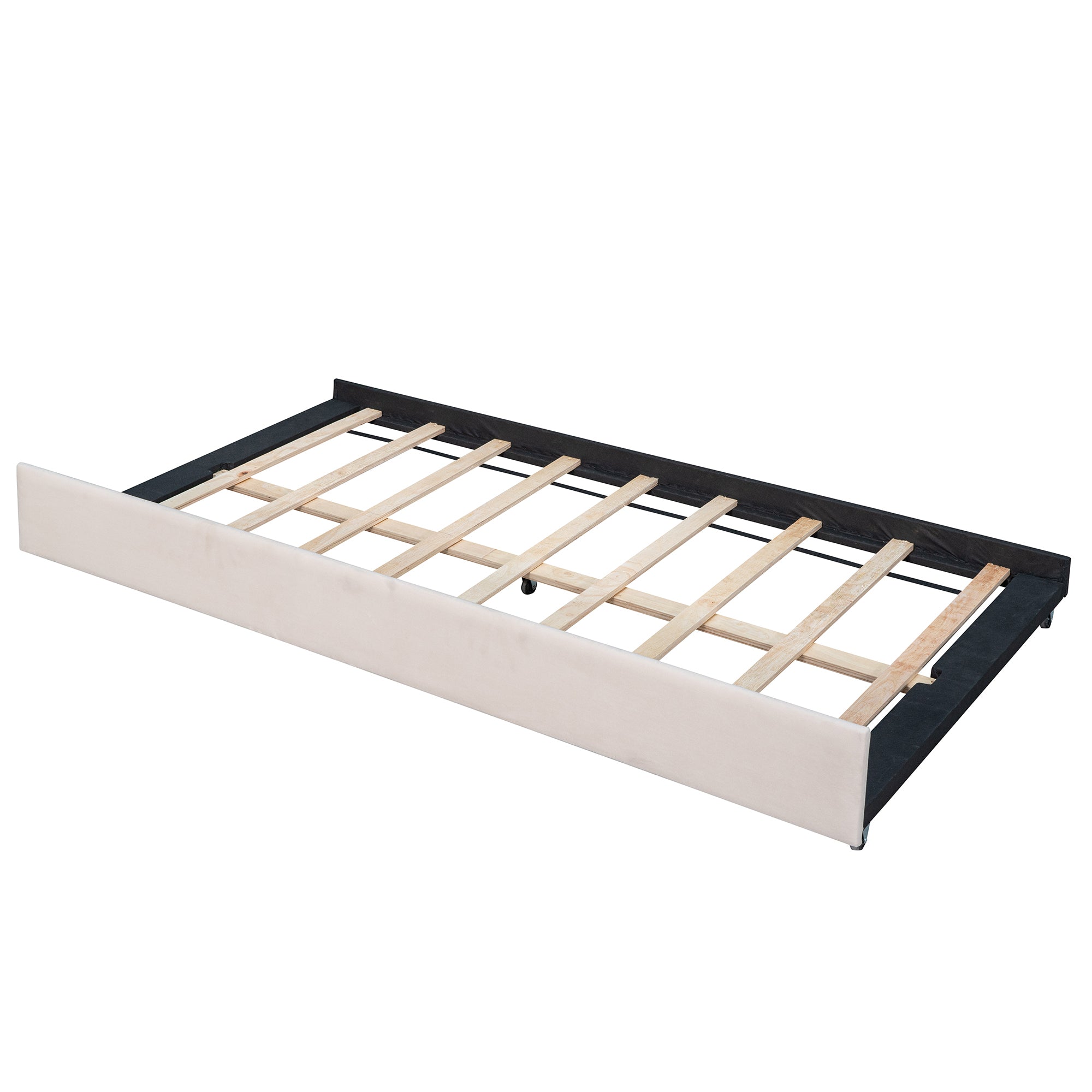 Upholstered Daybed Sofa Bed Twin Size With Trundle Bed and Wood Slat ,Beige - Abrihome