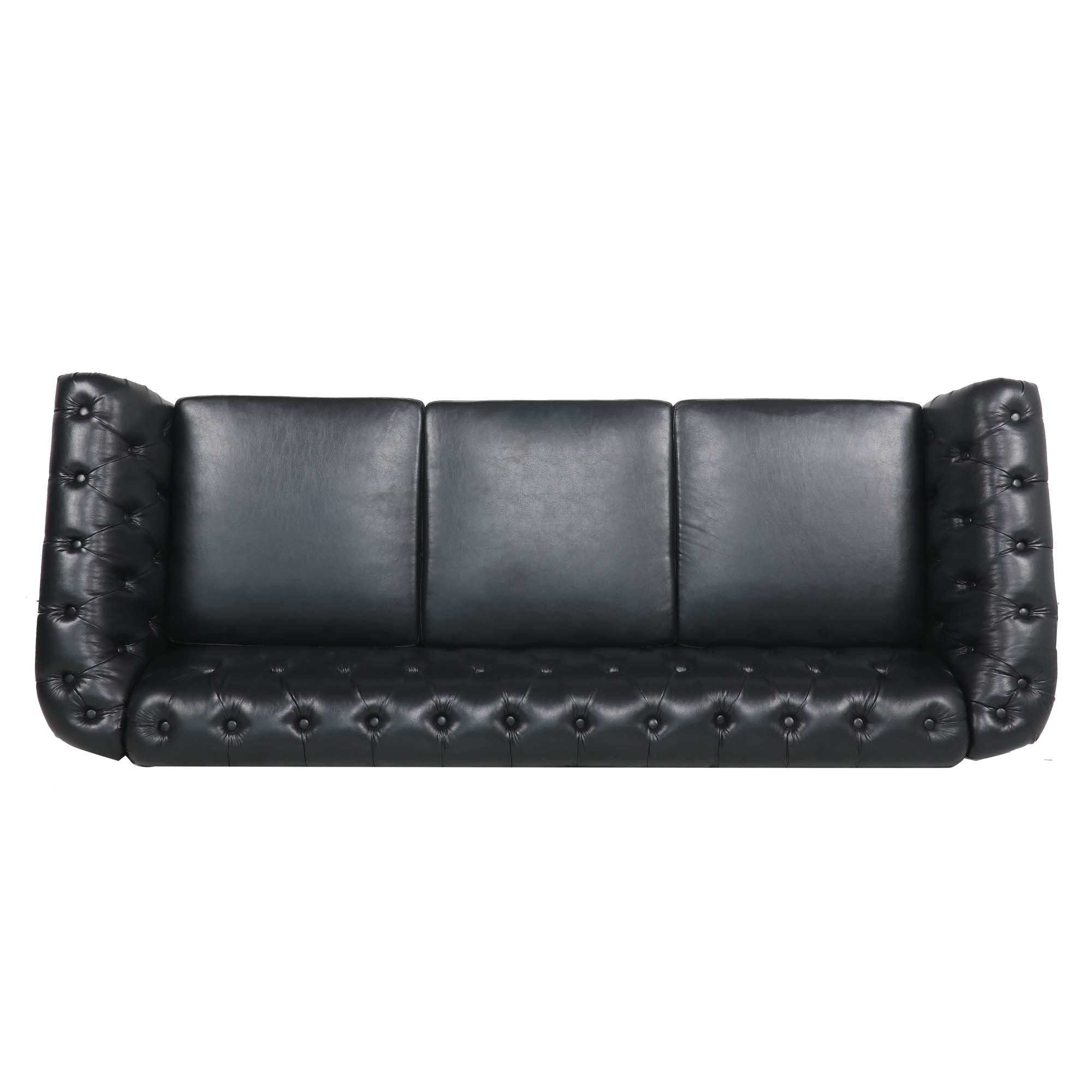 84.65" BLACK PU Rolled Arm Chesterfield Three Seater Sofa. - Abrihome
