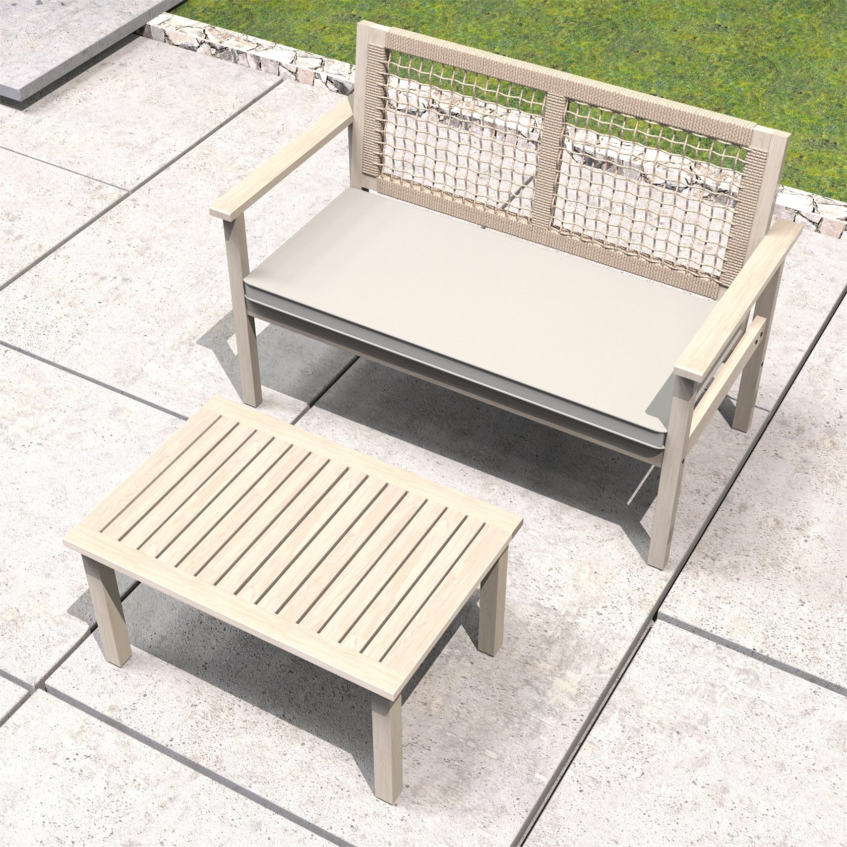 Comfort Outdoor Seating Set – Acacia Wood Frame with Rope Design & Cushions(PAC-2523) - Abrihome