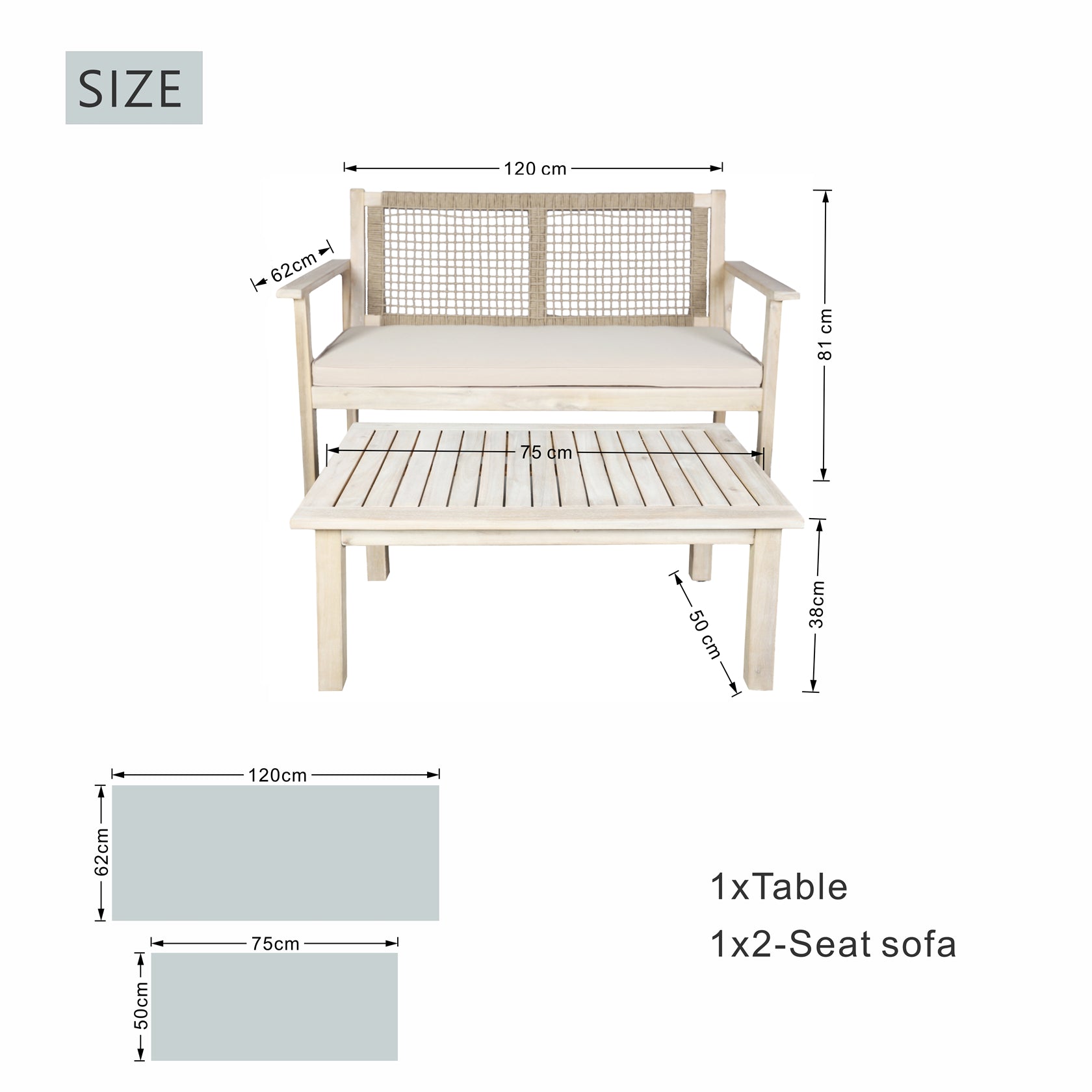 Comfort Outdoor Seating Set – Acacia Wood Frame with Rope Design & Cushions(PAC-2523) - Abrihome