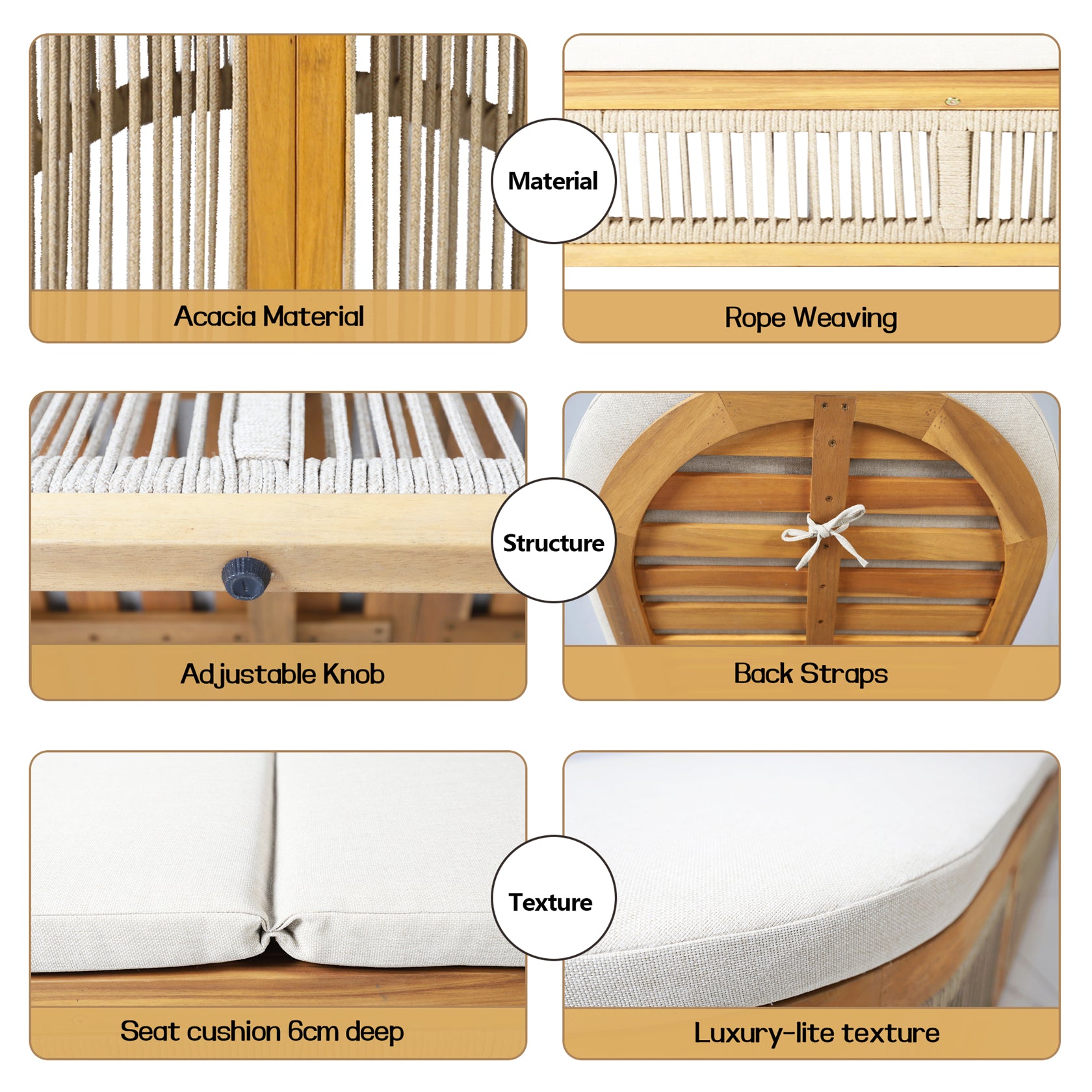 Rebel Woven Rope Lounger Set with Wooden Frame and Side Table(PAL-2518) - Abrihome