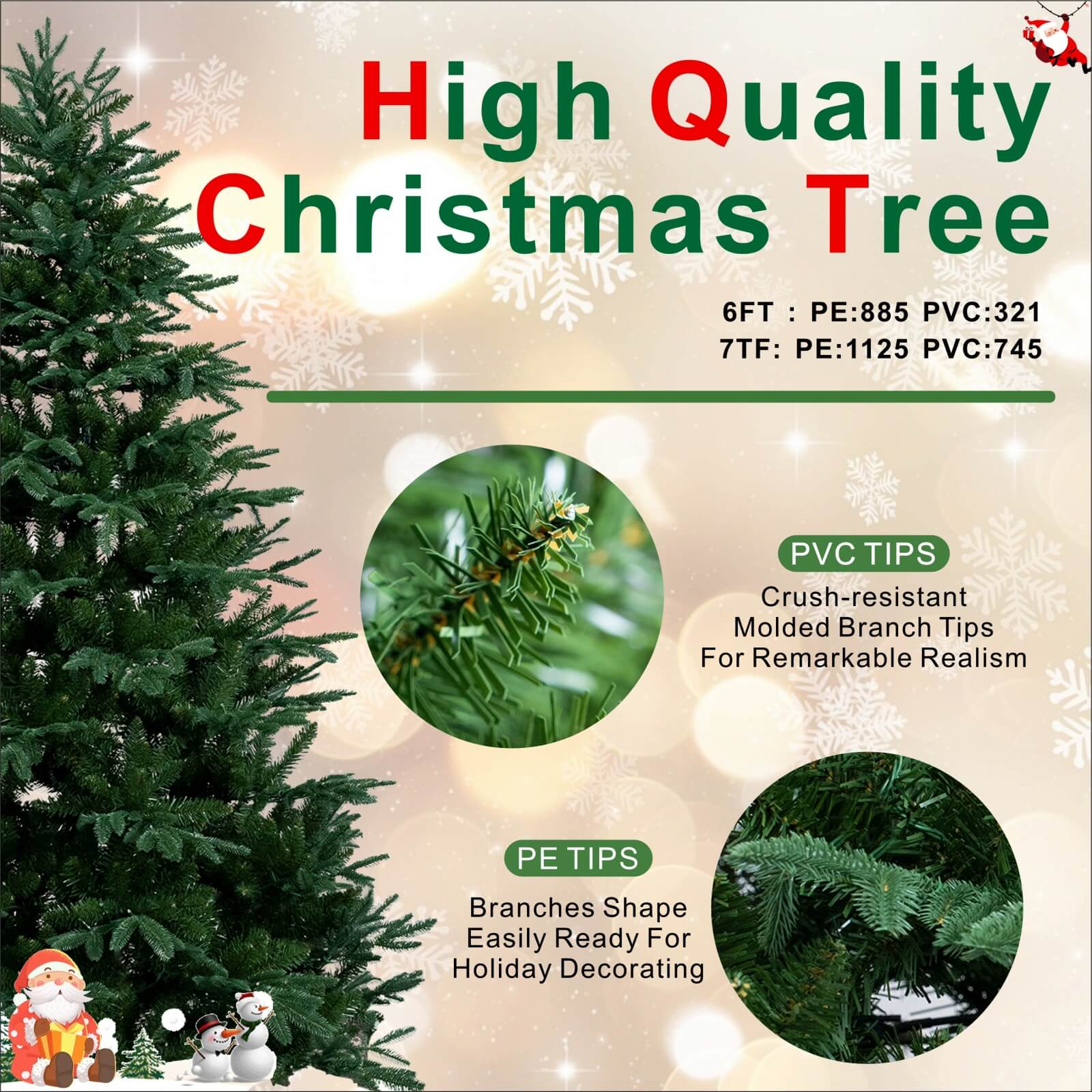 Premium 7FT Artificial Christmas Tree – Pre-Lit or Unlit(PJT-2503-7FT) - Abrihome