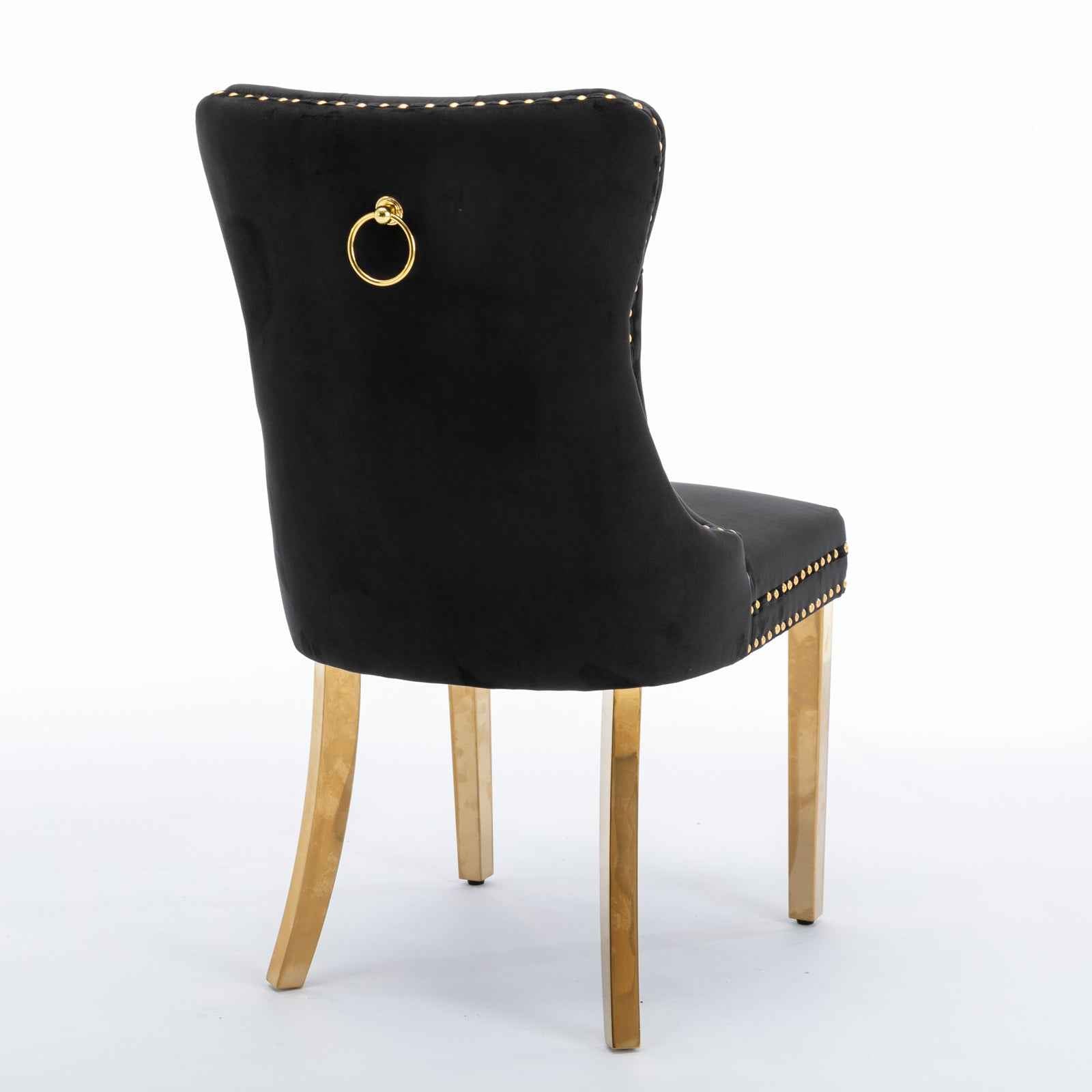 A&A Furniture,Nikki Collection Modern, High-end Tufted Solid Wood Contemporary Velvet Upholstered Dining Chair with Golden Stainless Steel Plating Legs,Nailhead Trim,Set of 2,Black and Gold, SW1601BK