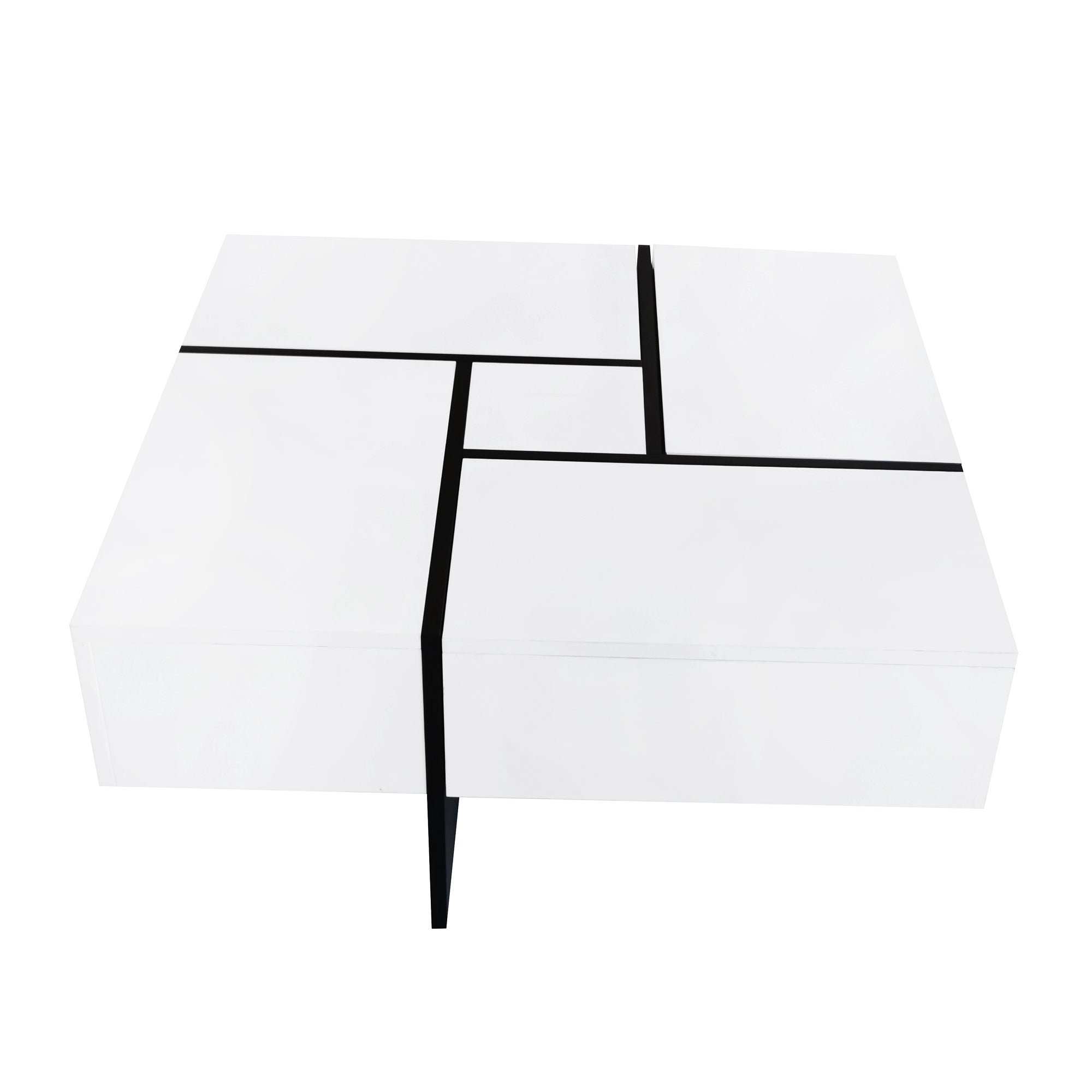 ON-TREND Unique Design Coffee Table with 4 Hidden Storage Compartments, Square Cocktail Table with Extendable Sliding Tabletop, UV High-gloss Design Center Table for Living Room, 31.5"x 31.5" - Abrihome
