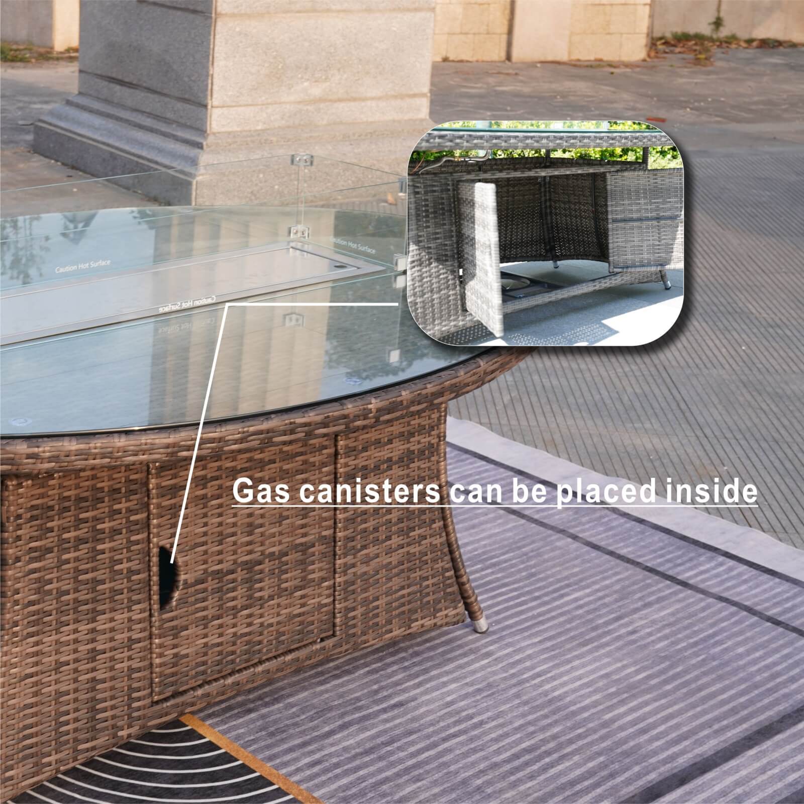 6-Seat Brown Outdoor Fire Pit Dining Set with Oval Gas Fire Pit Table(PAG-1106O-SET) - Abrihome