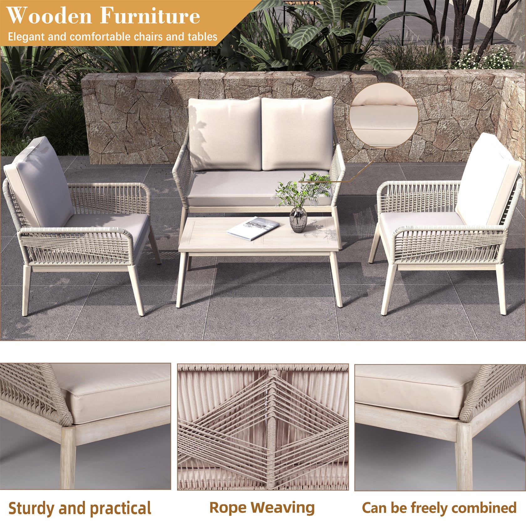 Outdoor Acacia Wood Seating Set (PAC-2522) - Abrihome