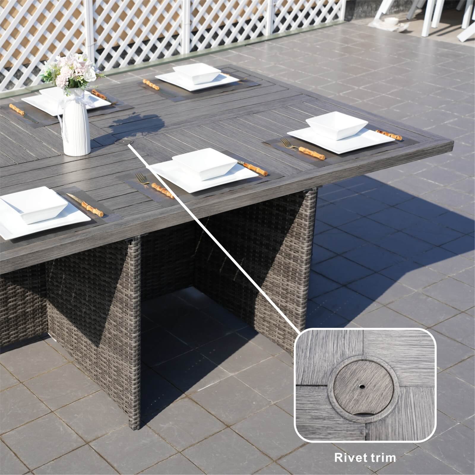 Carmel 10-Seat Outdoor Dining Set with Rectangular Aluminum Tabletop(PAD-3234TA-SET) - Abrihome