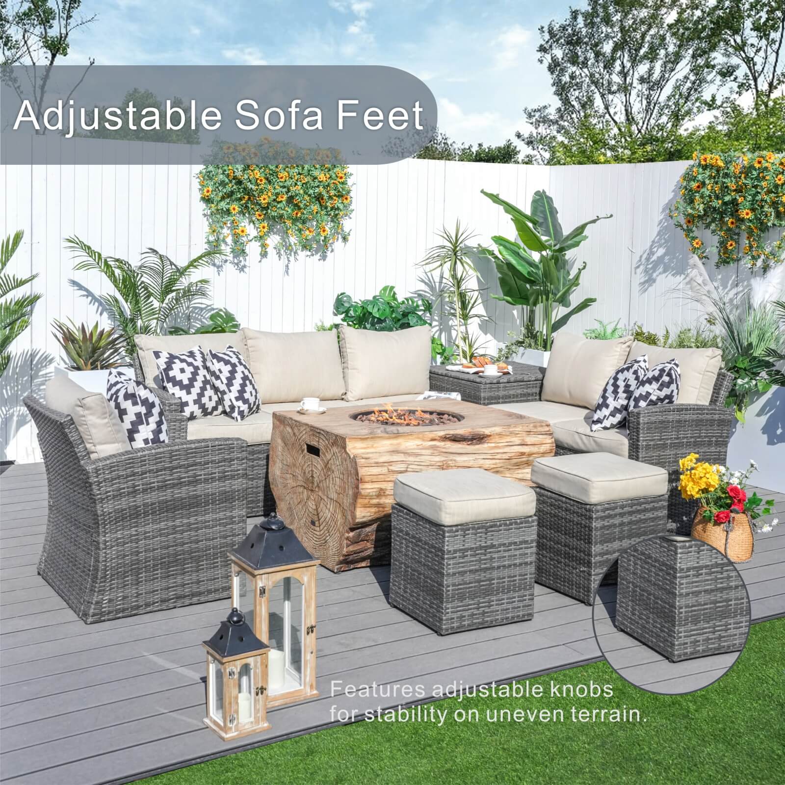 7-Piece Outdoor Fire Pit Set with TerraFlame Rectangle Table(PAG-1403B+2170) - Abrihome