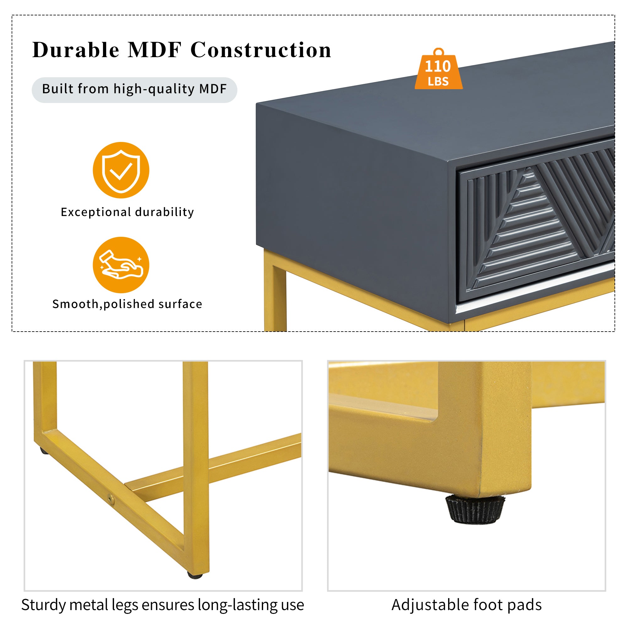 TREXM Modern Sleek Console Table Two Drawers with Stripe Design for Living Room and Entryway (Grey) - Abrihome
