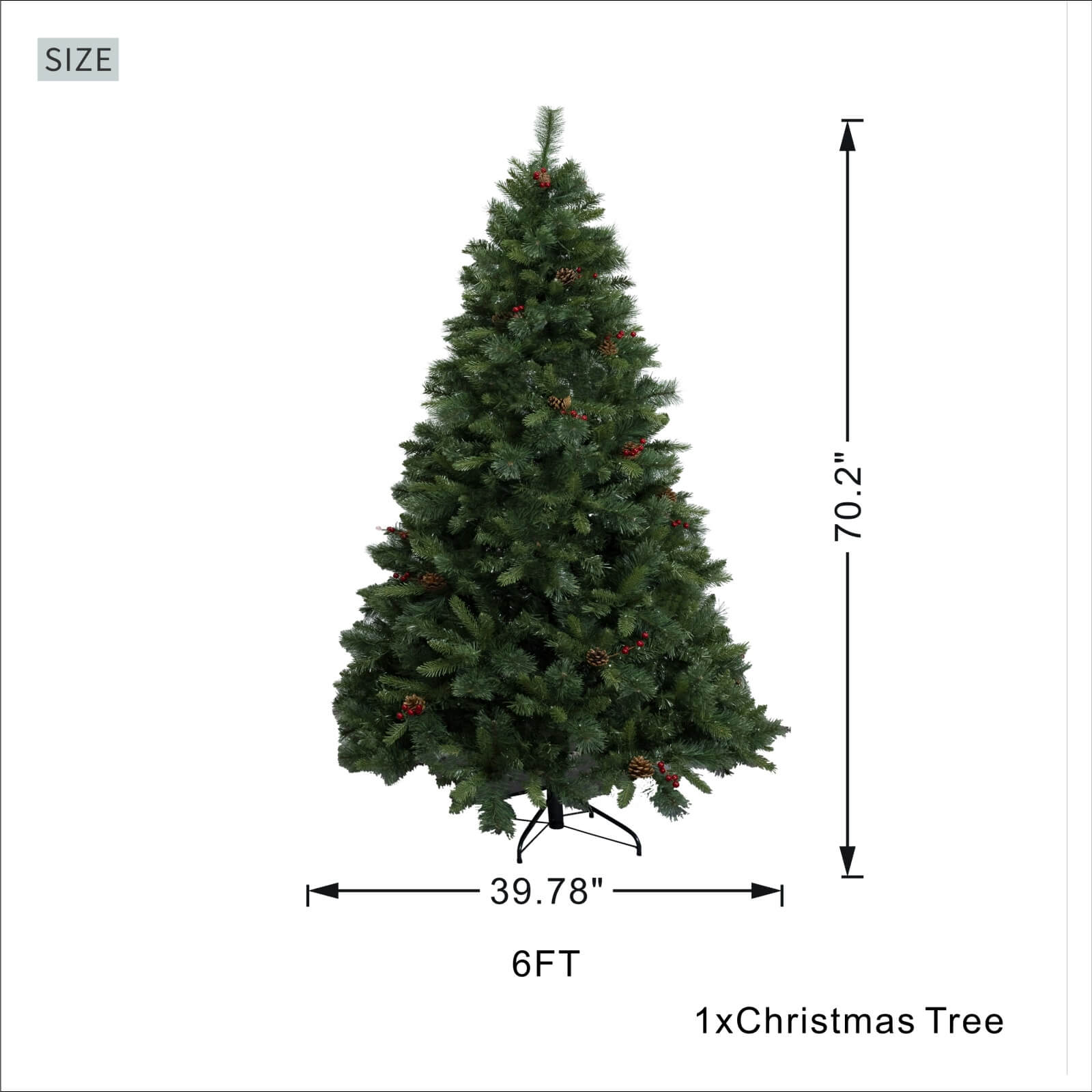 6FT Premium Artificial Christmas Tree with Pinecones(PJT-2502-6FT) - Abrihome