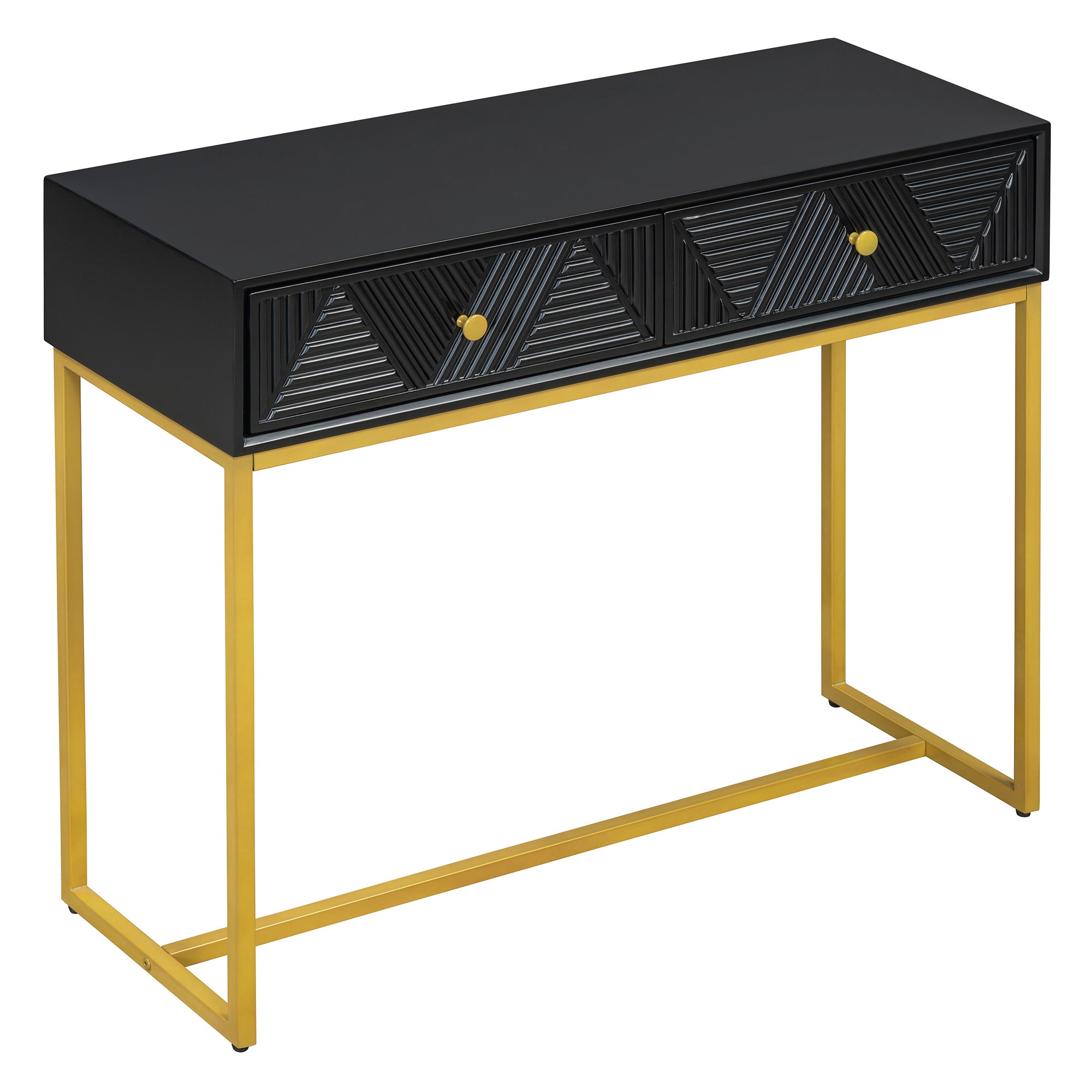 TREXM Modern Sleek Console Table Two Drawers with Stripe Design for Living Room and Entryway (Black) - Abrihome