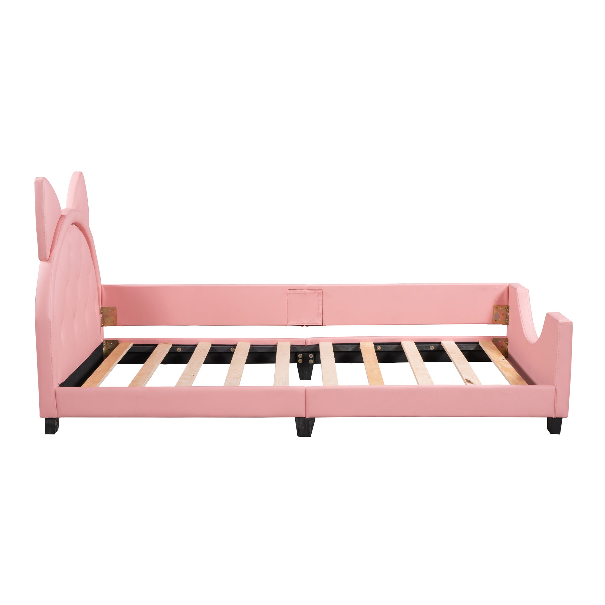 Twin Size Upholstered Daybed with Carton Ears Shaped Headboard, Pink - Abrihome