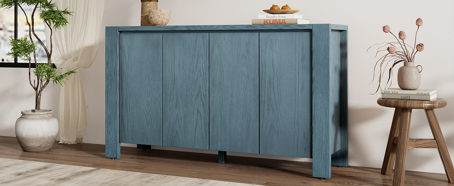 TREXM Retro 4-door Sideboard with Distressed Finish and Adjustable Shelves for Dining Room, Kitchen, and Living Room (Navy) - Abrihome