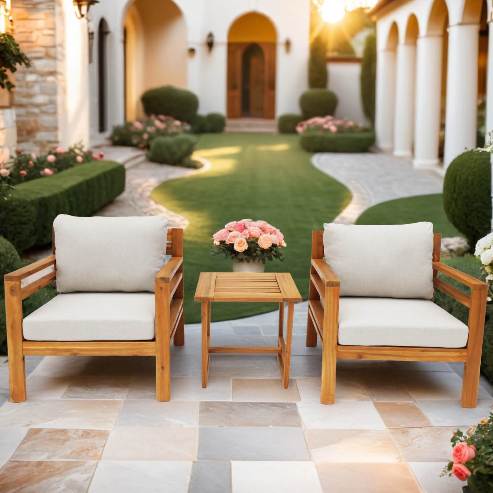 Timeless 3-Piece Outdoor Lounge Set with Cushions(PAS-2520-19F-SS*2+ST)