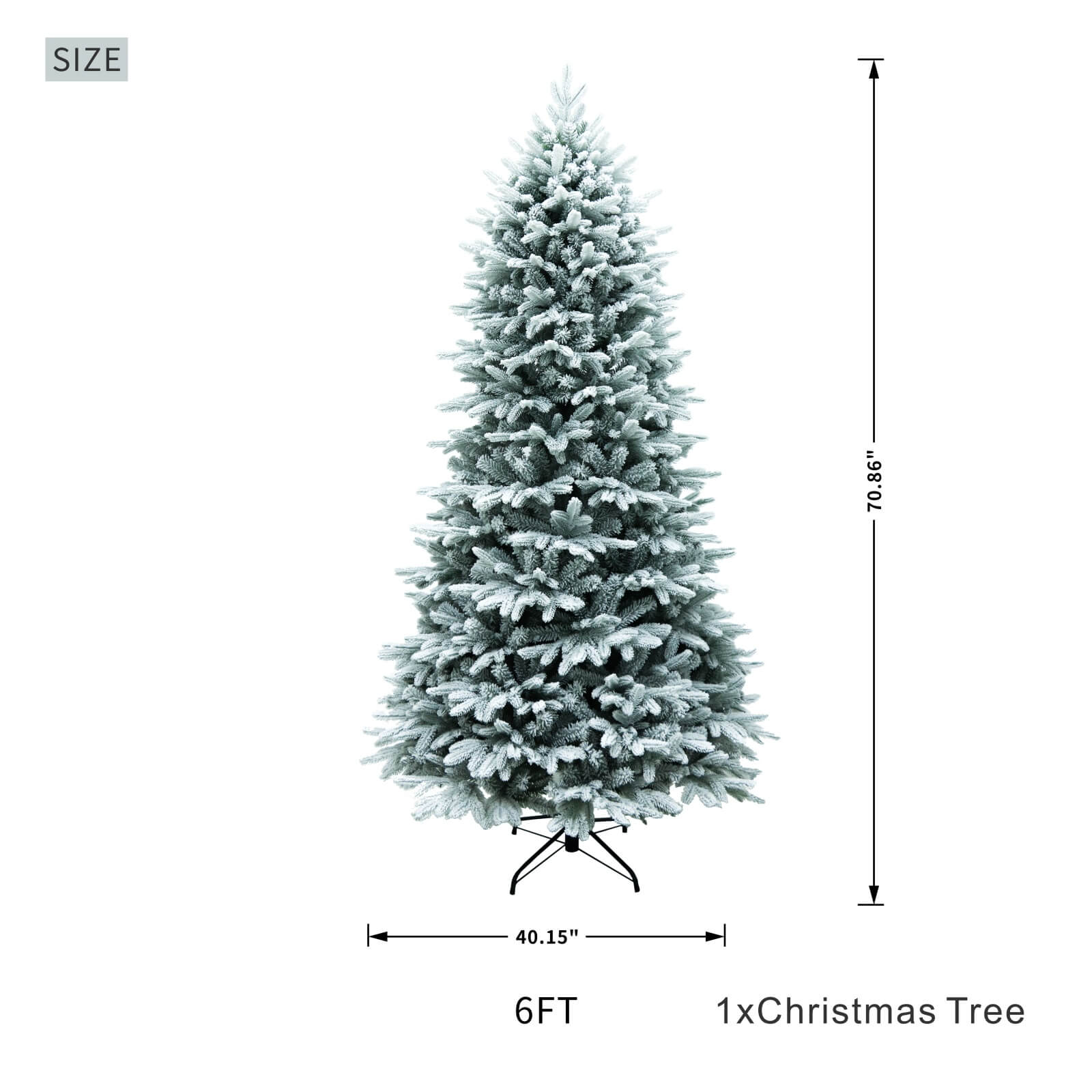 6FT Snow-Flocked Artificial Christmas Tree with Optional Warm White LED Lights(PJT-2507-6FT) - Abrihome