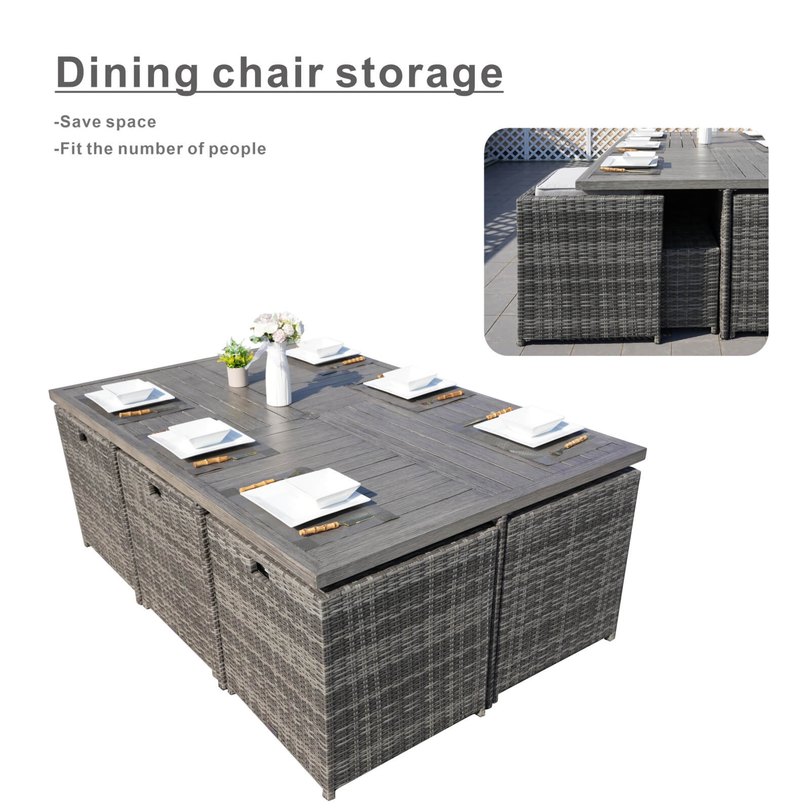 Carmel 10-Seat Outdoor Dining Set with Rectangular Aluminum Tabletop(PAD-3234TA-SET) - Abrihome