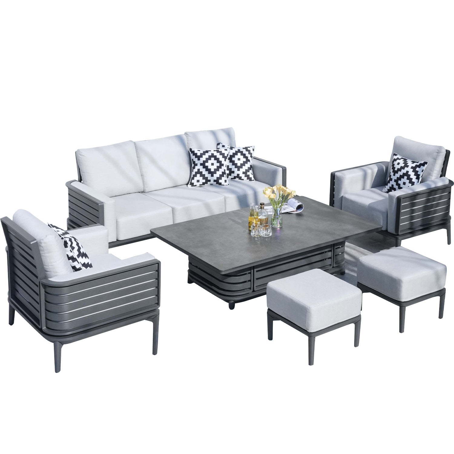 Pre-order Abrihome 7-Pieces Patio Garden Aluminum Seating Set with Armchairs