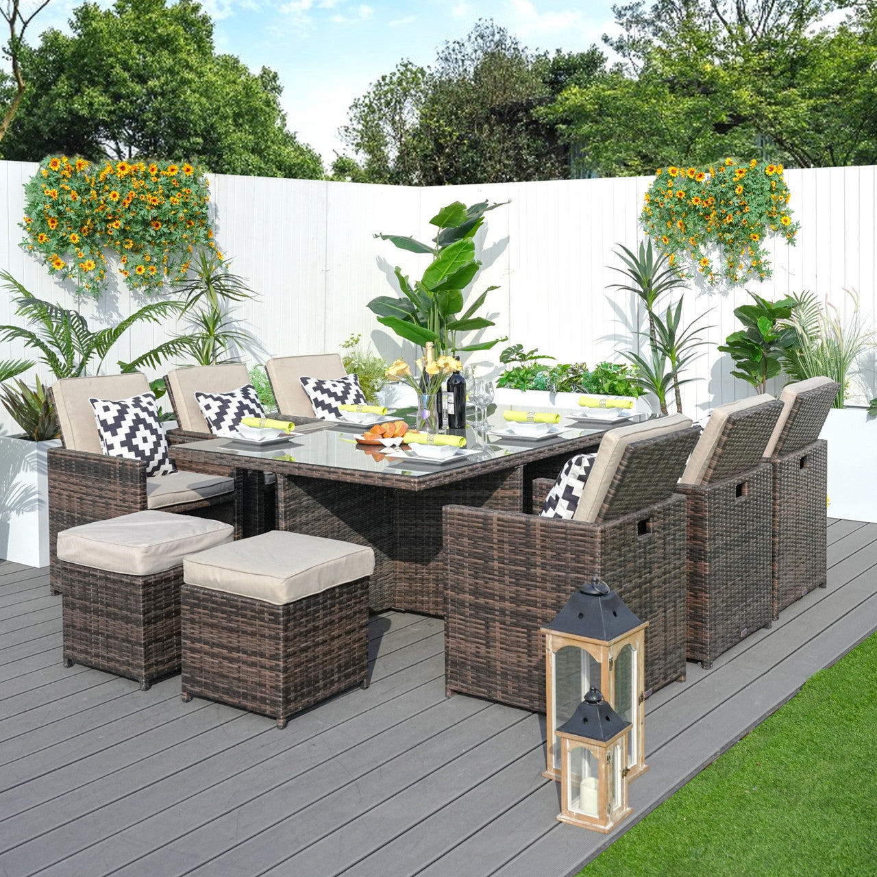 Carmel 10-Seat Outdoor Dining Set with Rectangular Glass Tabletop( PAD-3234-SET) - Abrihome