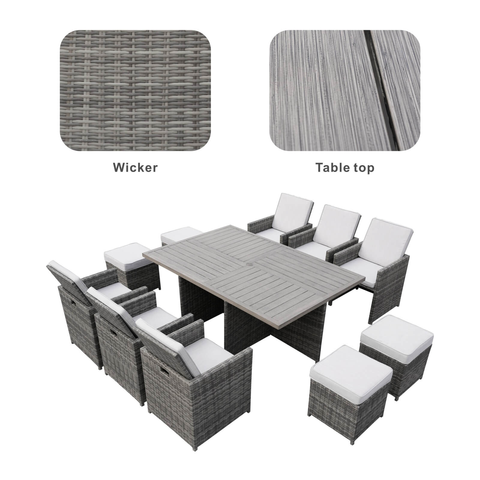 Carmel 10-Seat Outdoor Dining Set with Rectangular Aluminum Tabletop(PAD-3234TA-SET) - Abrihome