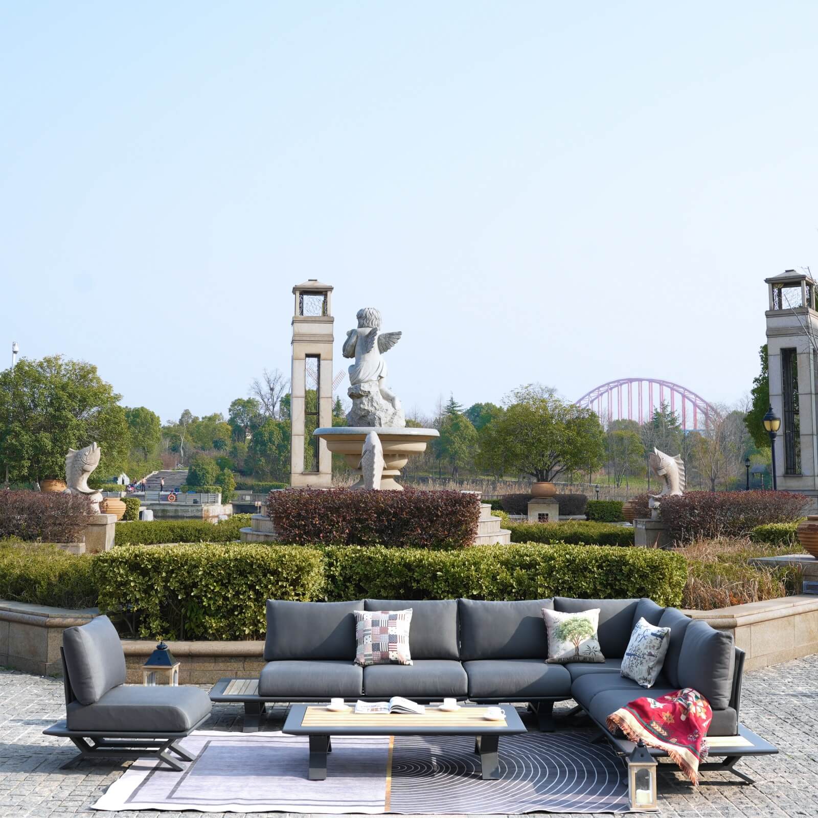 High-grade teak handrails aluminum dew pipe sofa garden set(PAS-2323)