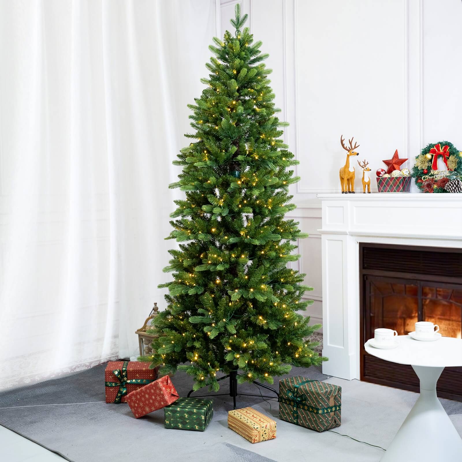7FT Realistic Artificial Christmas Tree – Unlit/Pre-Lit Options(PJT-2505-7FT) - Abrihome