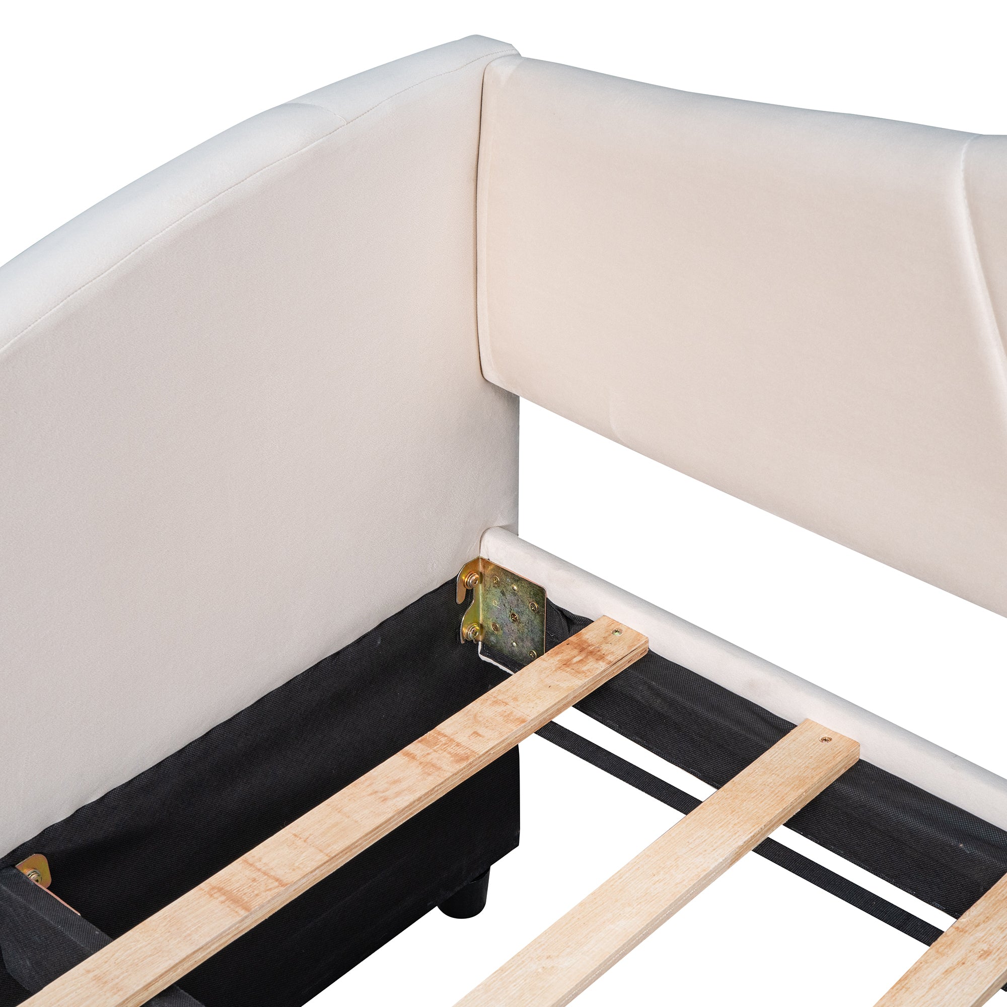 Upholstered Daybed Sofa Bed Twin Size With Trundle Bed and Wood Slat ,Beige - Abrihome