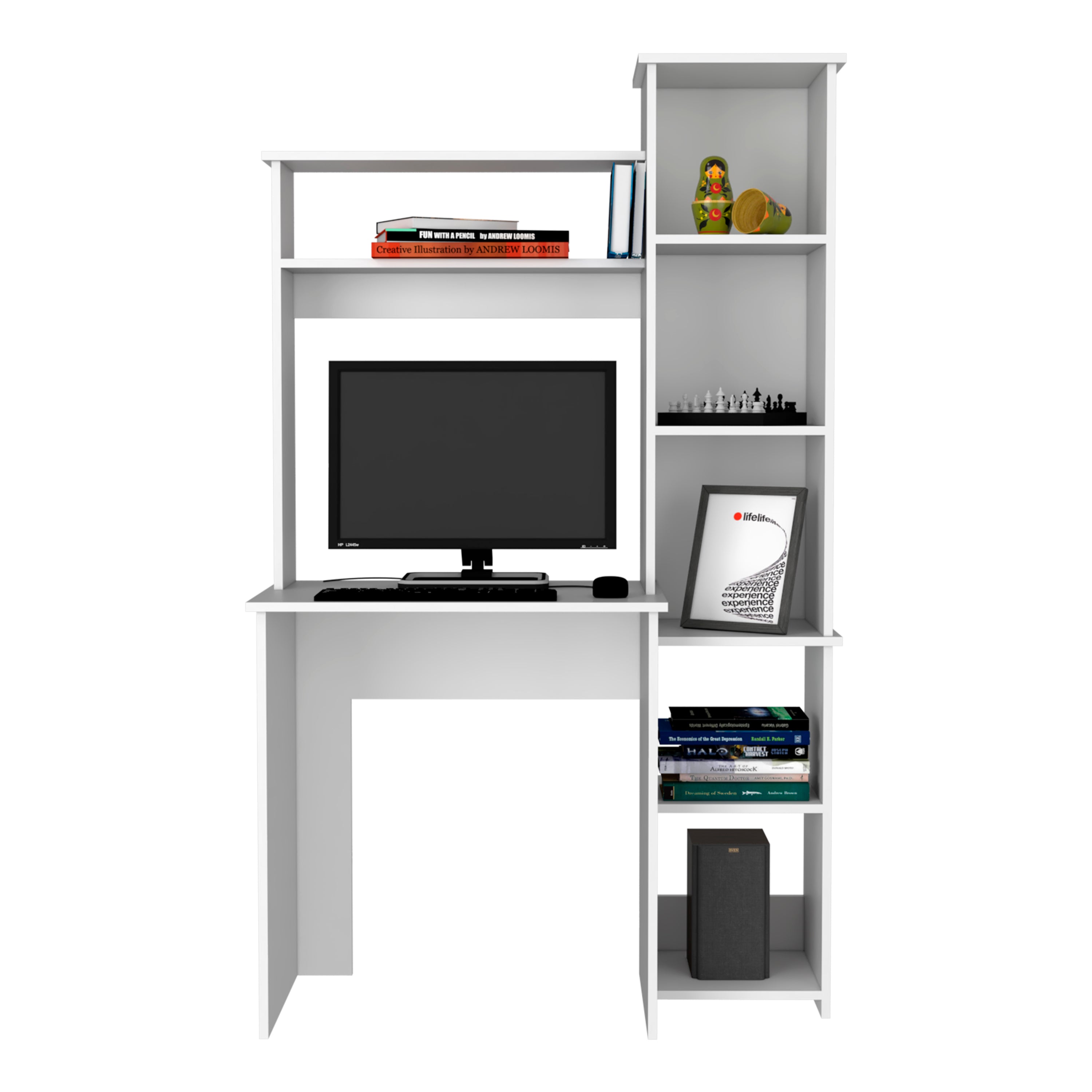 Versalles Writintg Desk, Two Superior Shelves, Five Cubbies -White - Abrihome