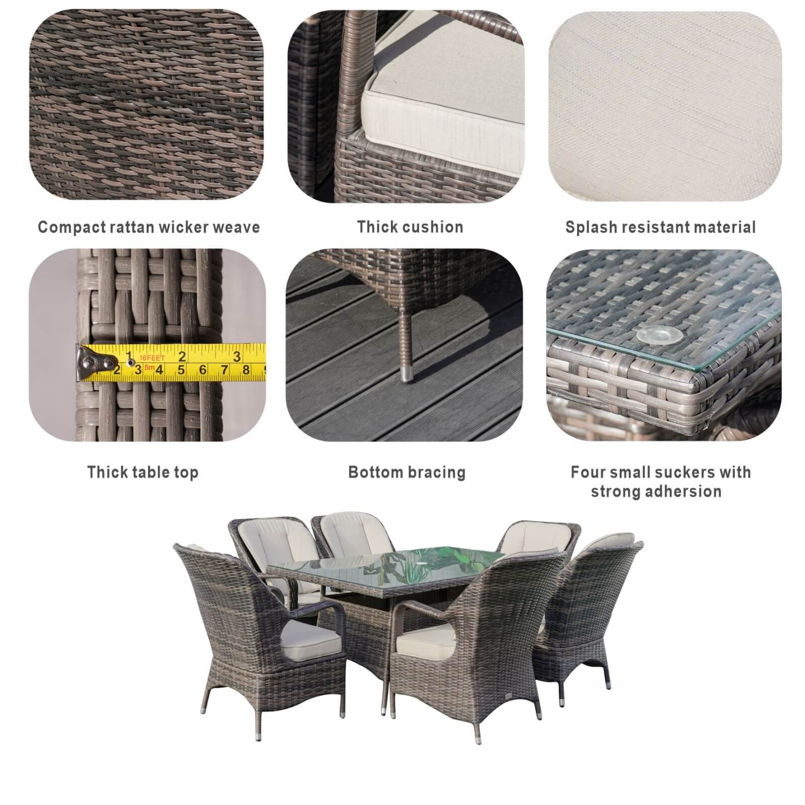 6-Seat Outdoor Dining Set with Rectangular Dining Table(PAD-1712-SET) - Abrihome