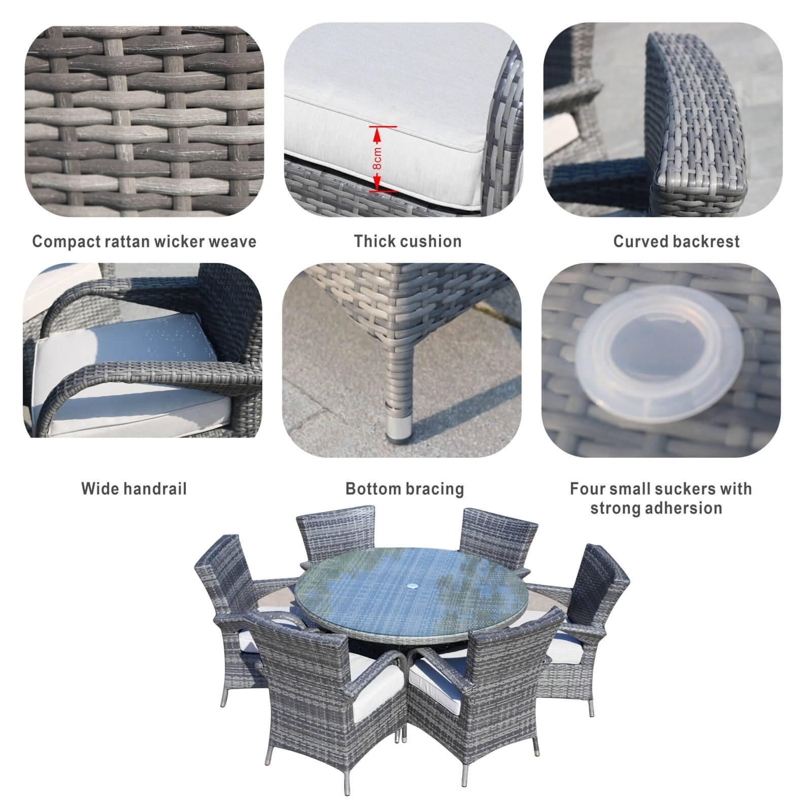 6-Seat Outdoor Dining Set with Round Dining Table( PAD-1122-SET) - Abrihome