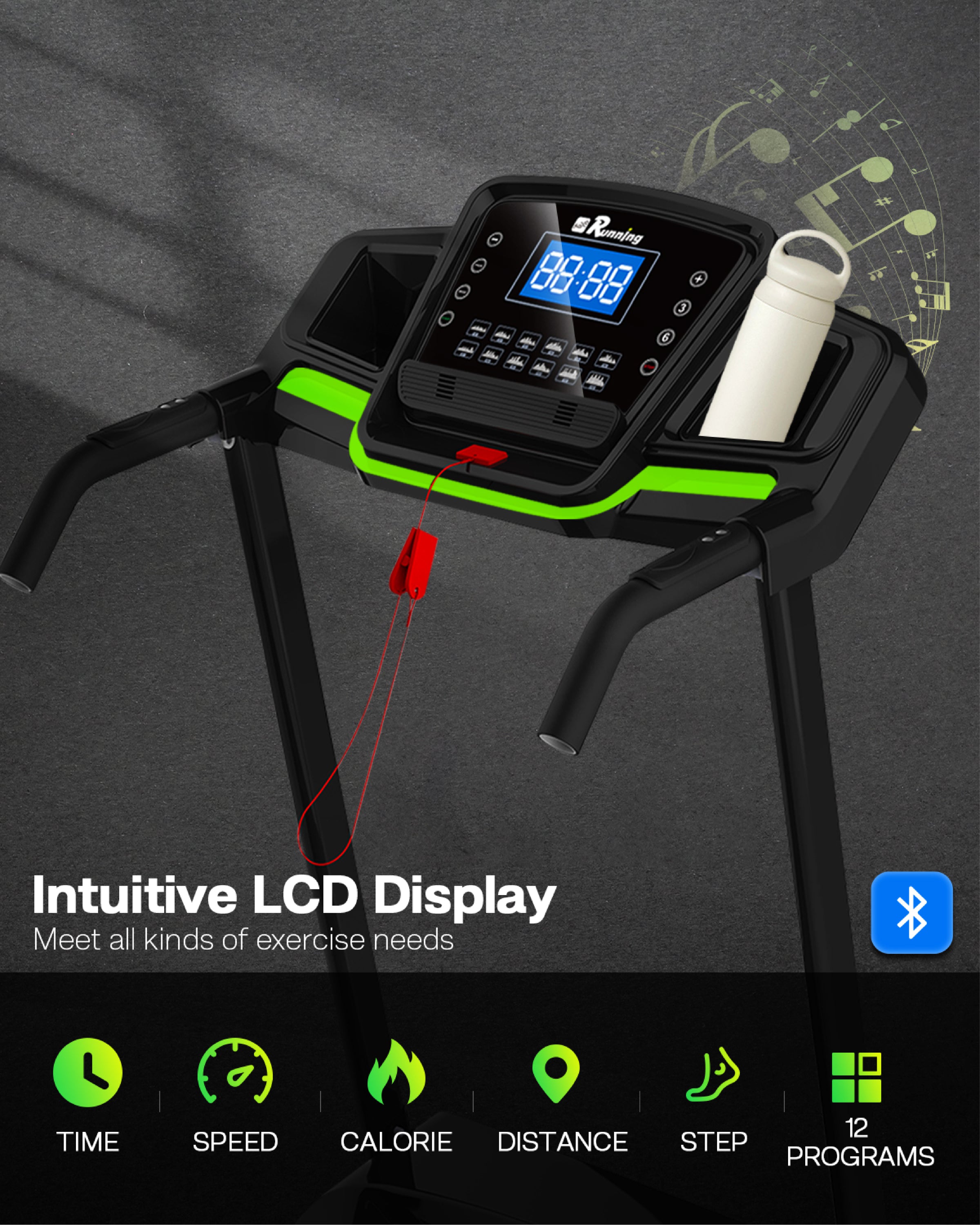 Foldable Treadmill with Incline, Folding Treadmill for Home Electric Treadmill Workout Running Machine, Handrail Controls Speed, Pulse Monitor,APP - Abrihome