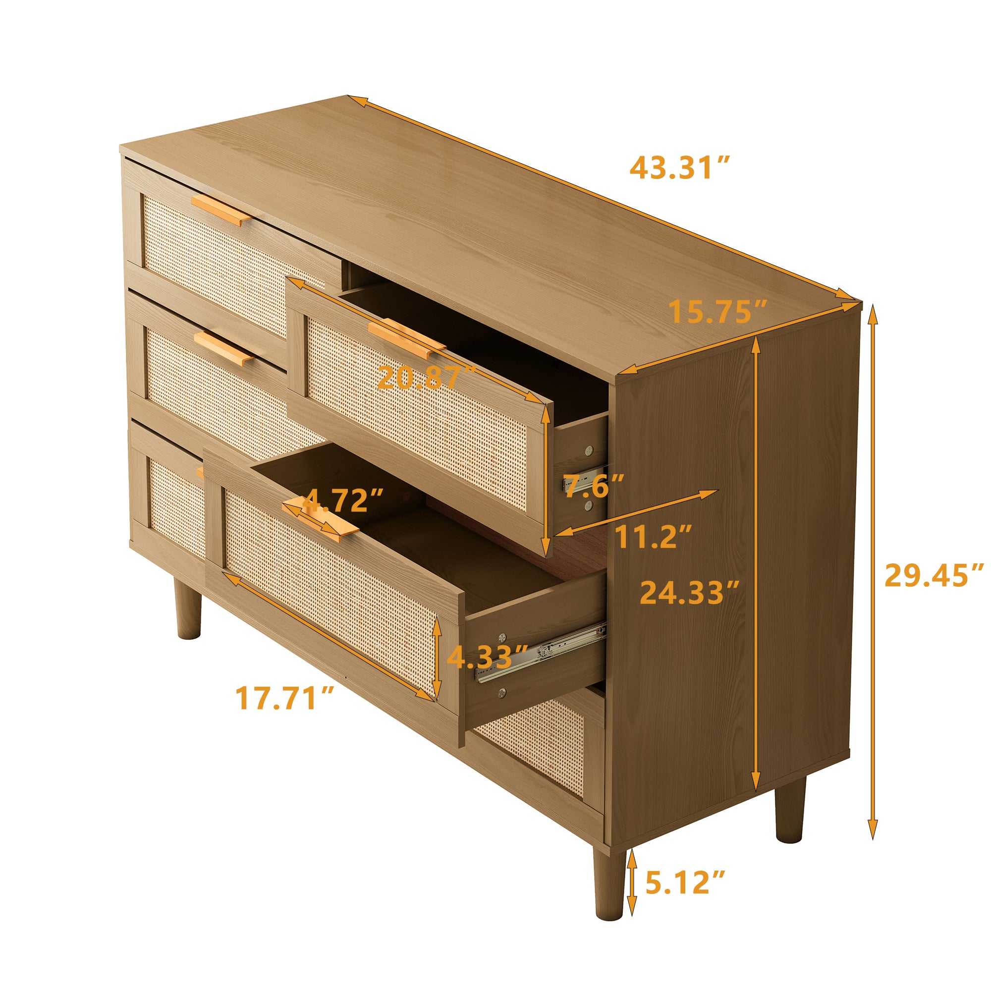 6 drawers Rattan dresser Rattan Drawer, Bedroom,Living Room - Abrihome