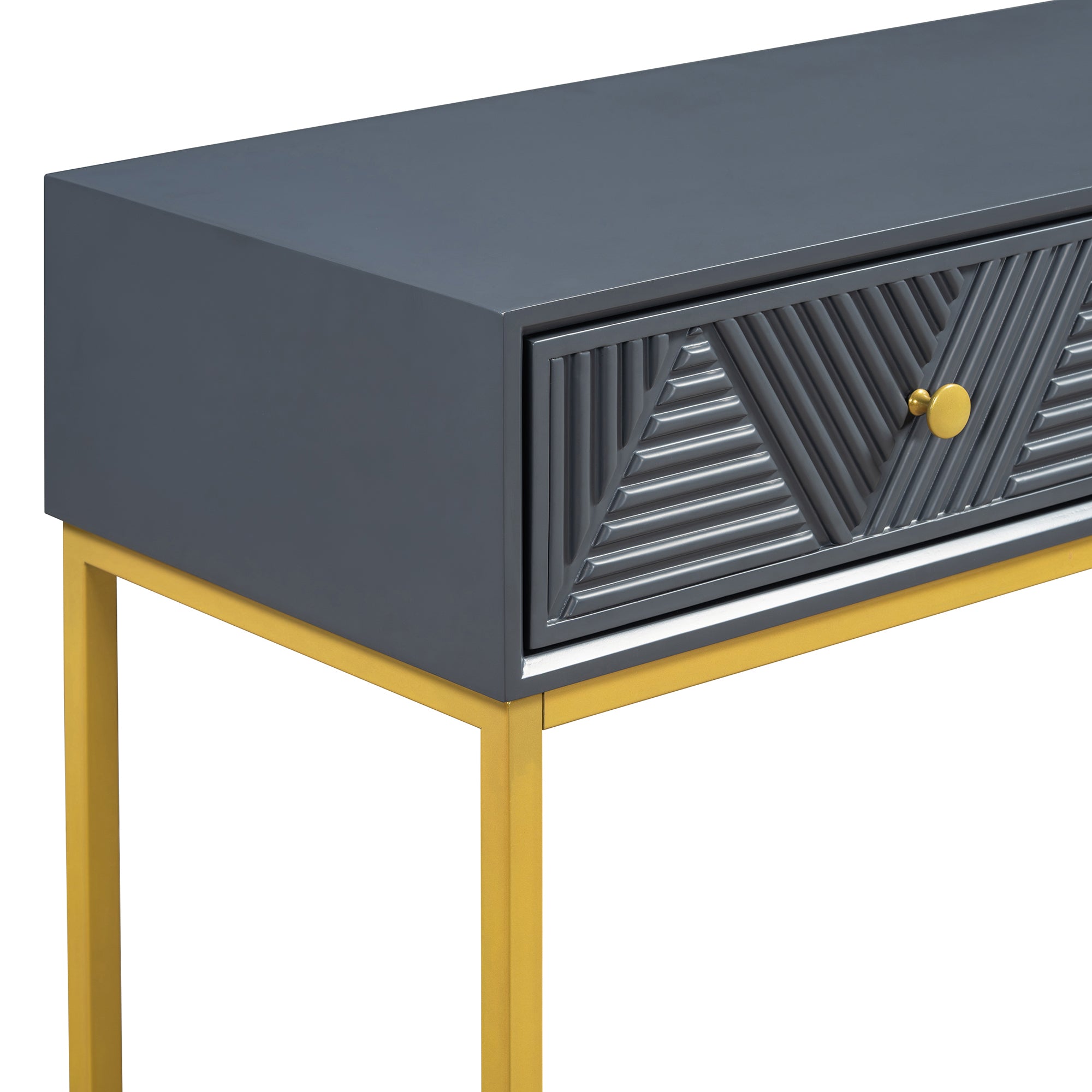 TREXM Modern Sleek Console Table Two Drawers with Stripe Design for Living Room and Entryway (Grey) - Abrihome