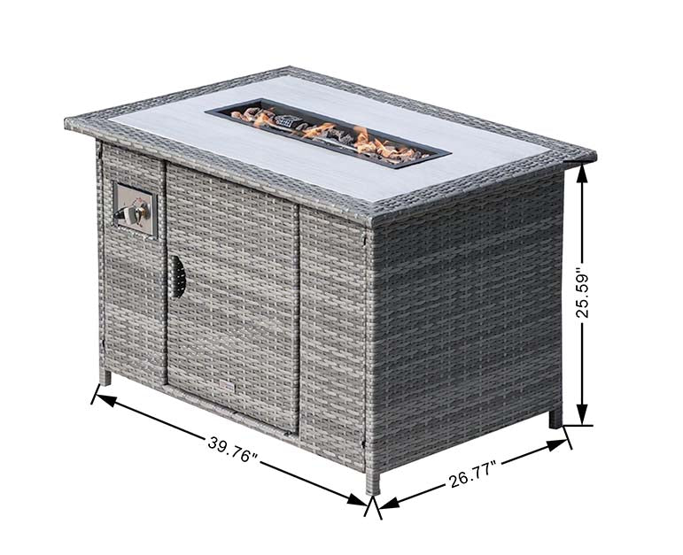 Abrihome Patio Wicker Conversational Seating Set with High Fire Pit Table in Gray