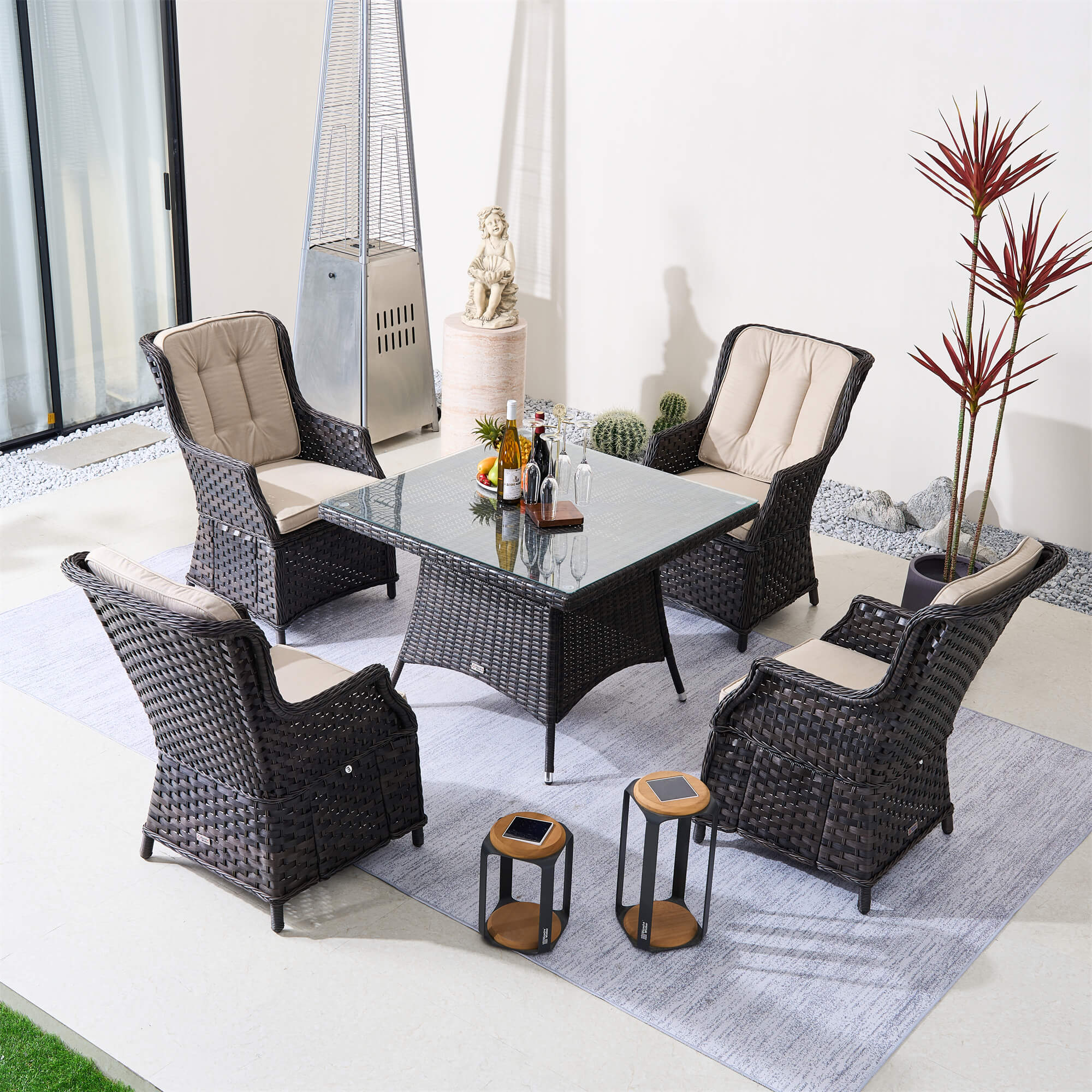 4-Seater Outdoor PE Wicker Dining Set with Square Table & Cushioned Chairs(PAD-1710+010) - Abrihome