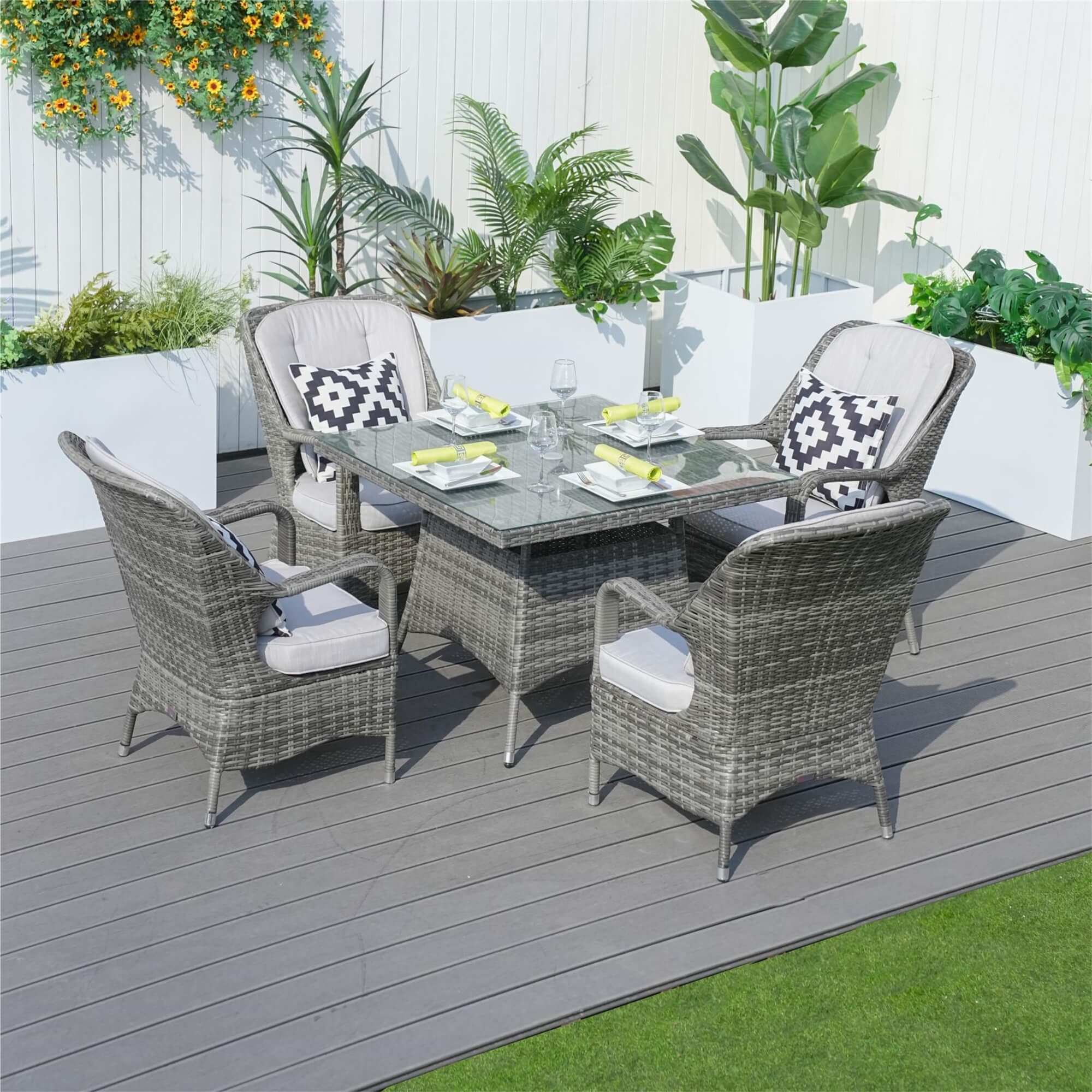 4-Seater Outdoor PE Wicker Dining Set with Square Table & Cushioned Chairs(PAD-1710+010)