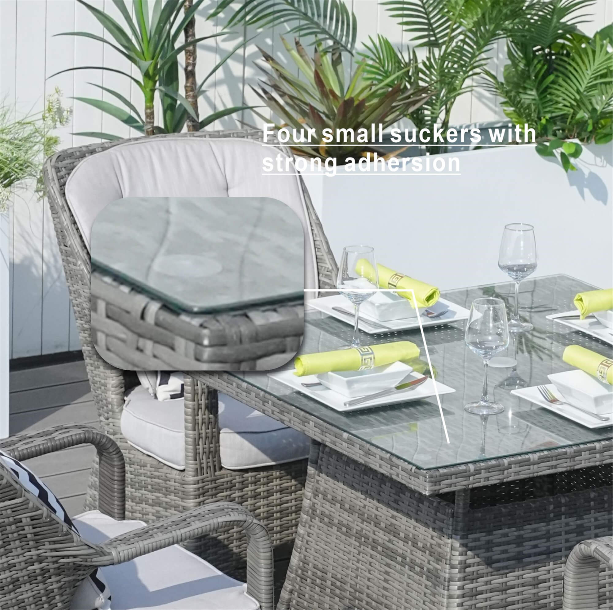 4-Seater Outdoor PE Wicker Dining Set with Square Table & Cushioned Chairs(PAD-1710+010) - Abrihome