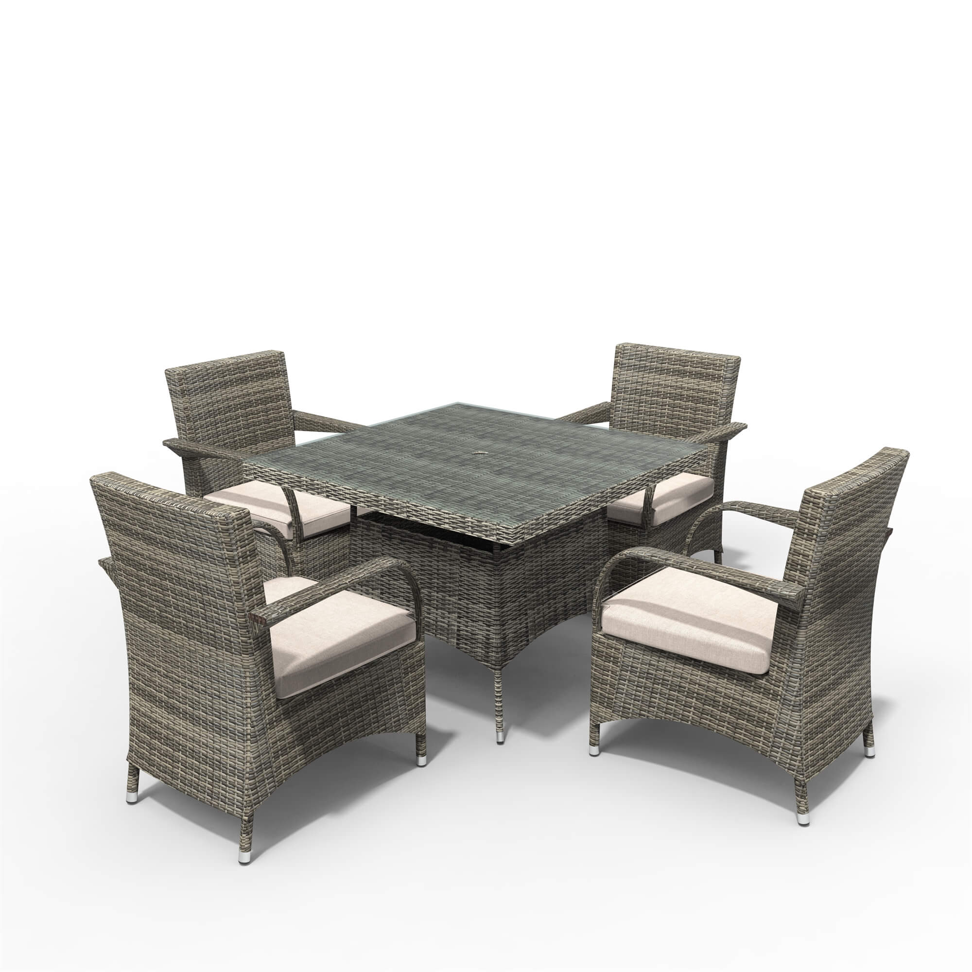4-Seater Outdoor PE Wicker Dining Set with Square Table (PAD-1710+1122) - Abrihome