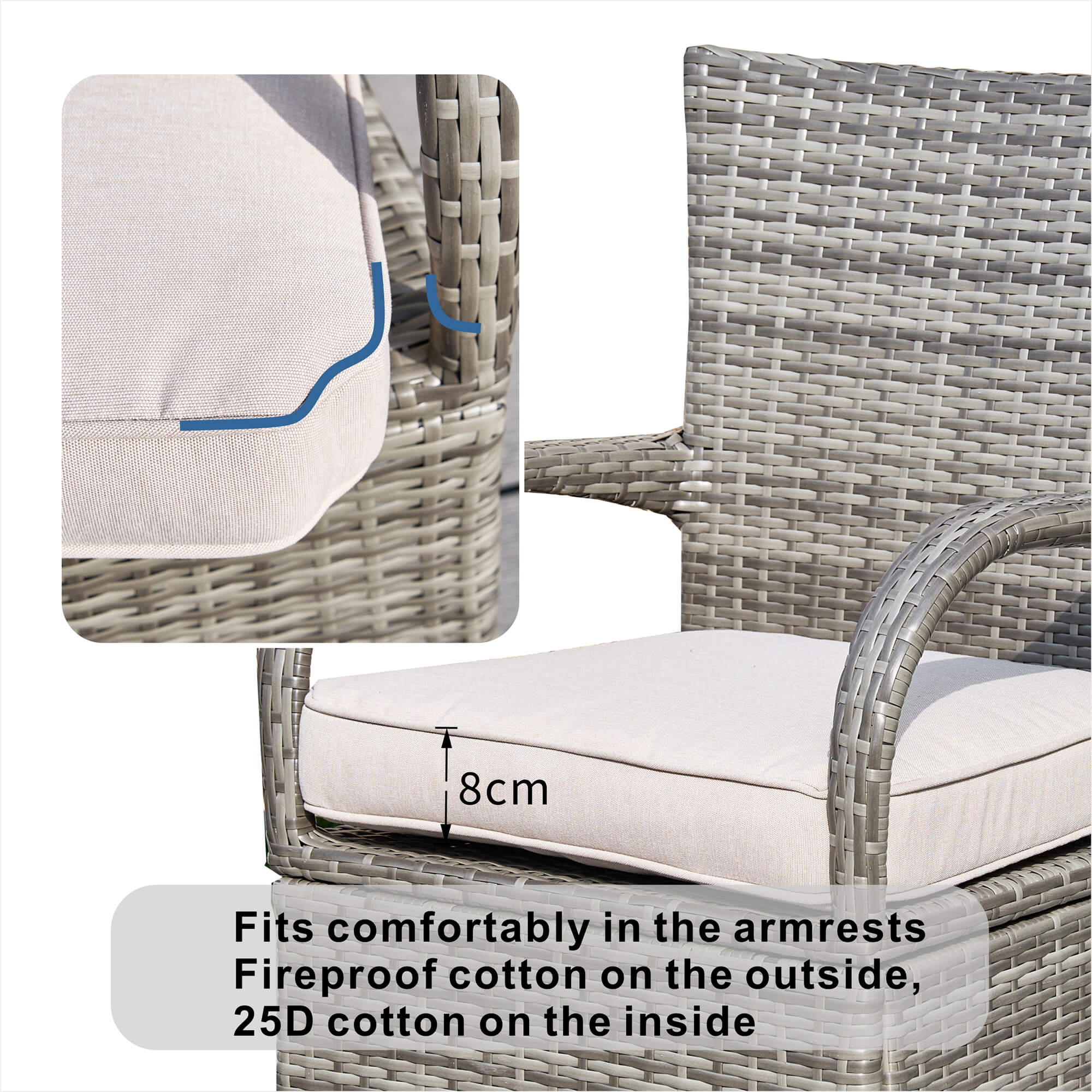 4-Seater Outdoor PE Wicker Dining Set with Square Table (PAD-1710+1122) - Abrihome