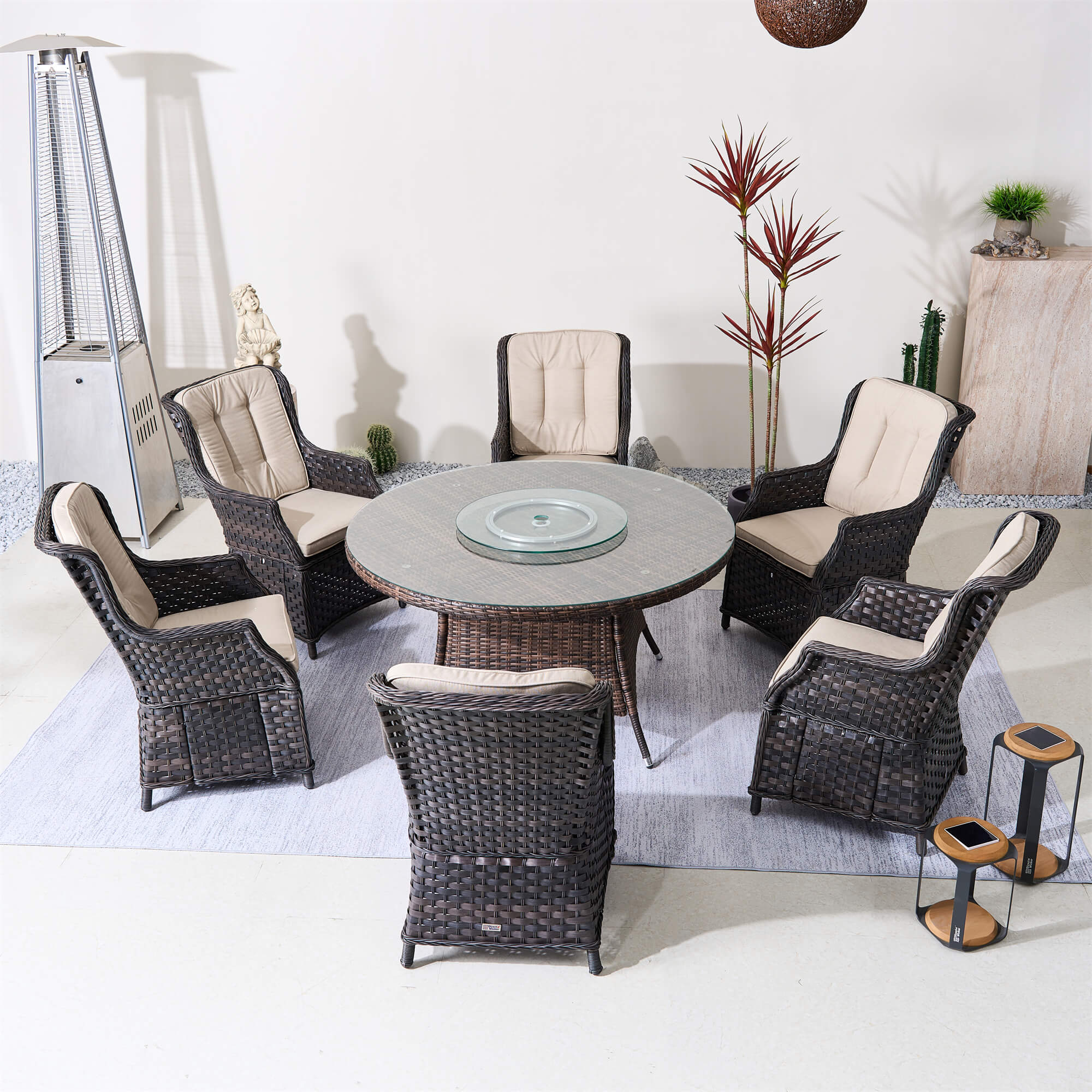 6-Seater Round Outdoor PE Wicker Dining Set (PAD-1711+010) - Abrihome