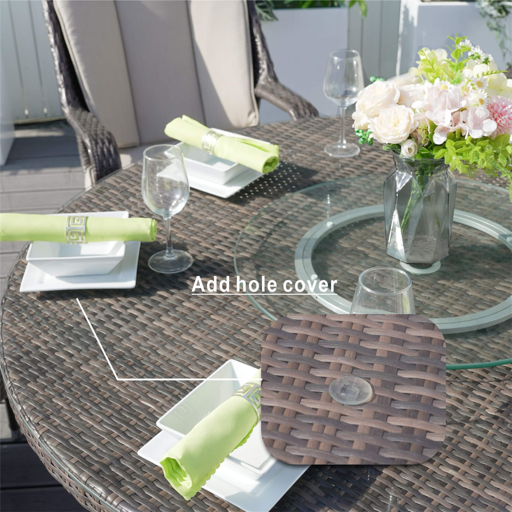 7-Piece Outdoor Round PE Wicker Dining Set(PAD-1711+1122) - Abrihome