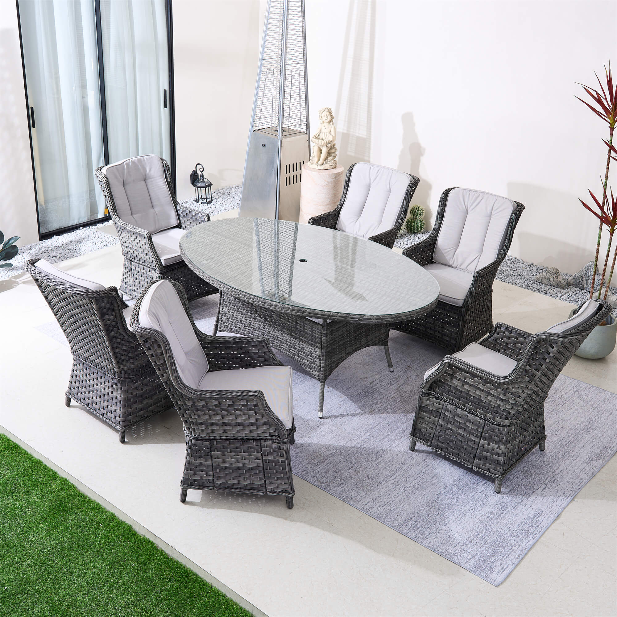 7-Piece Outdoor Dining Set with Oval Table(PAD-1713+010) - Abrihome