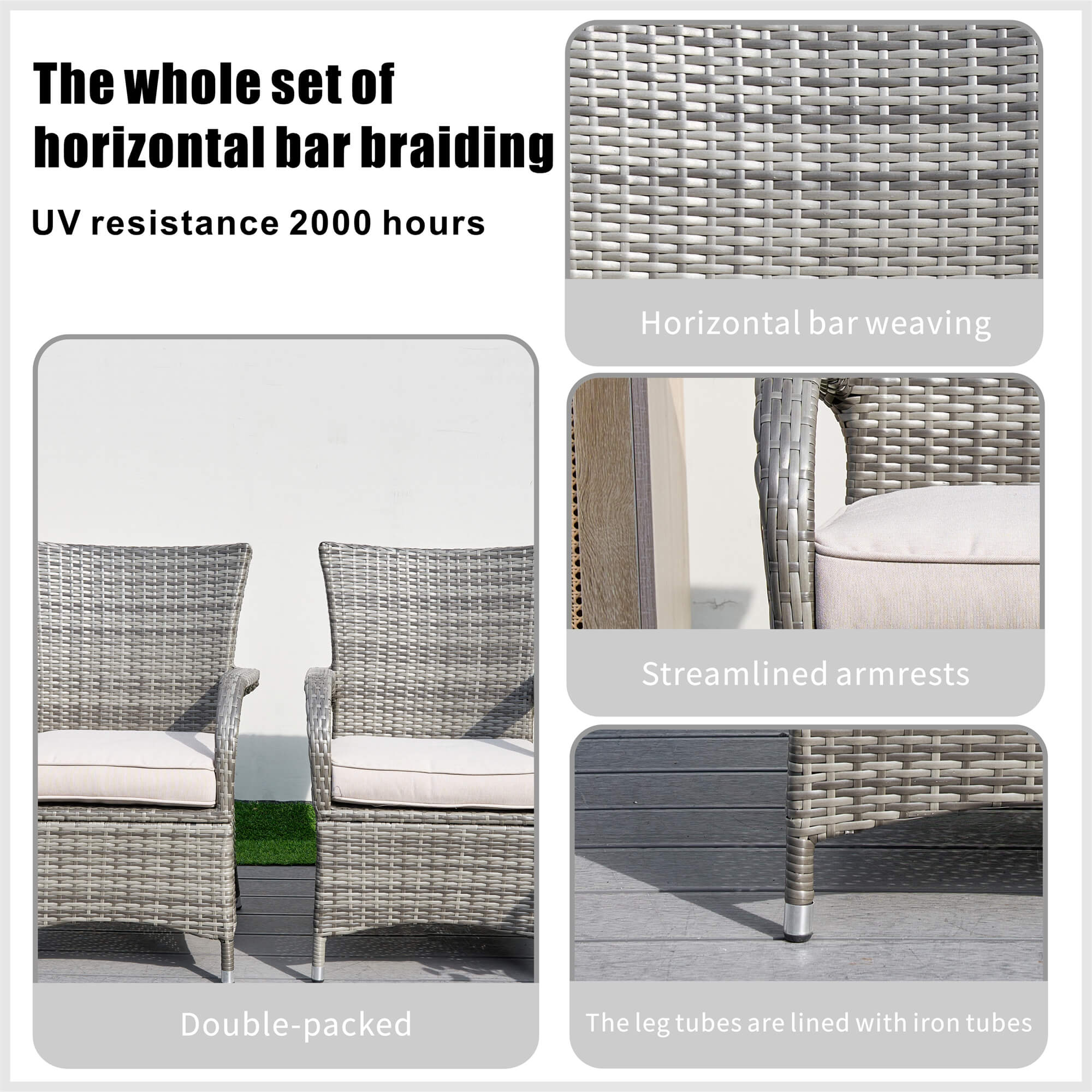 9-Piece Outdoor Wicker Dining Set with Large Round Table & Cushioned Chairs(PAD-1714+1122) - Abrihome