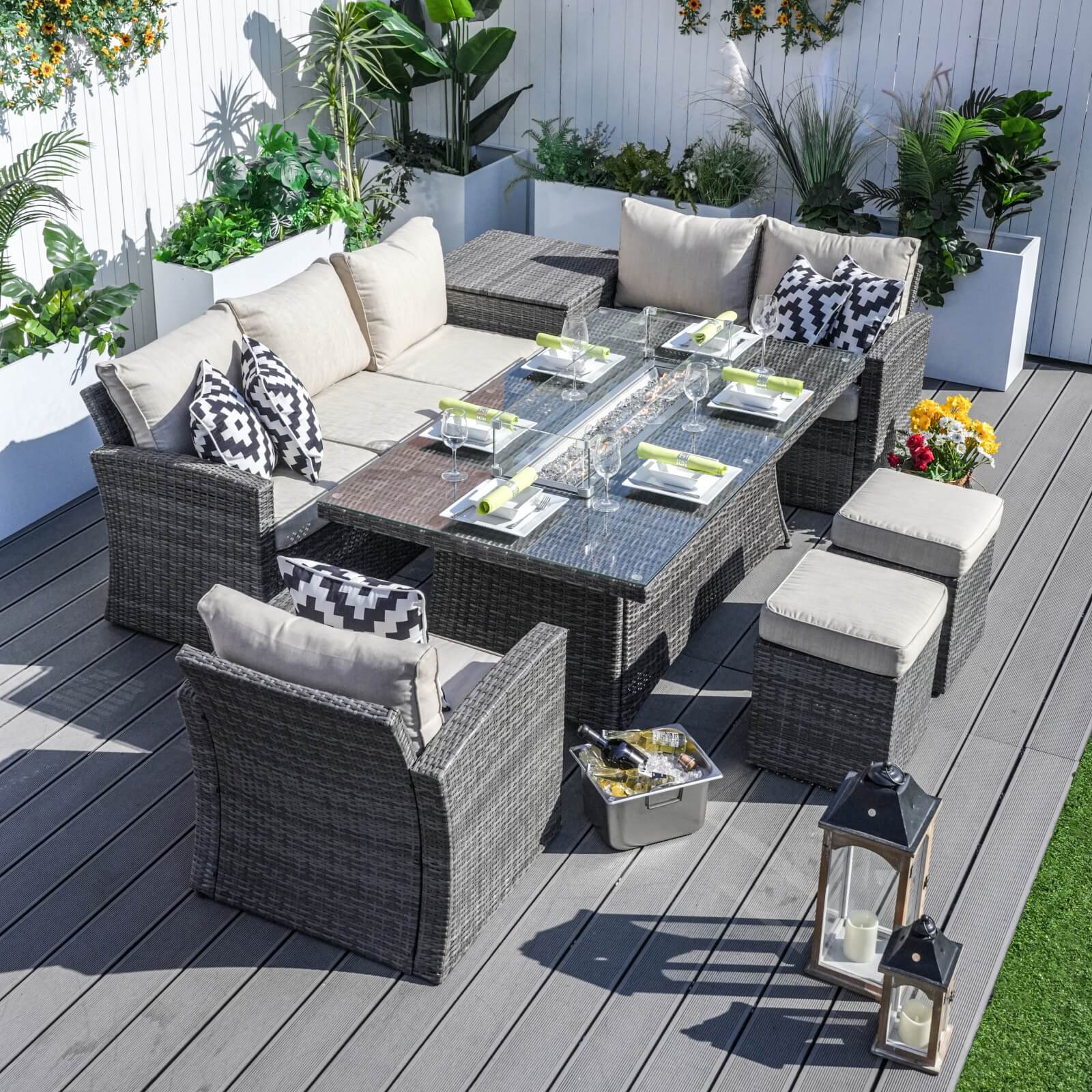 6-Piece Patio Fire Pit Conversation Set with Rectangular Table(PAS-1403B+1106R) - Abrihome