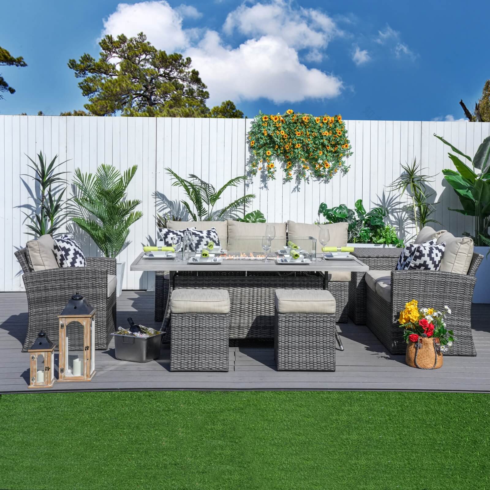 7-Piece Patio Conversation Set Featuring Rectangular Aluminum Fire Pit Table(PAS-1403B+1106RA) - Abrihome