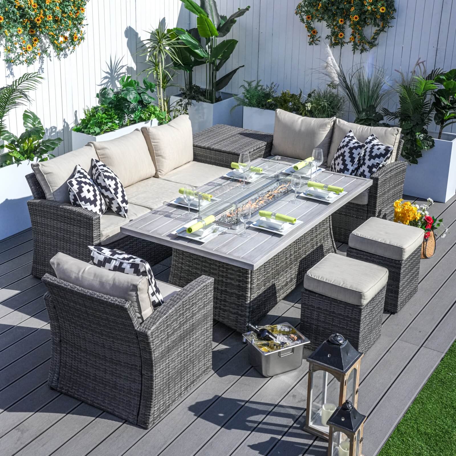 7-Piece Patio Conversation Set Featuring Rectangular Aluminum Fire Pit Table(PAS-1403B+1106RA) - Abrihome