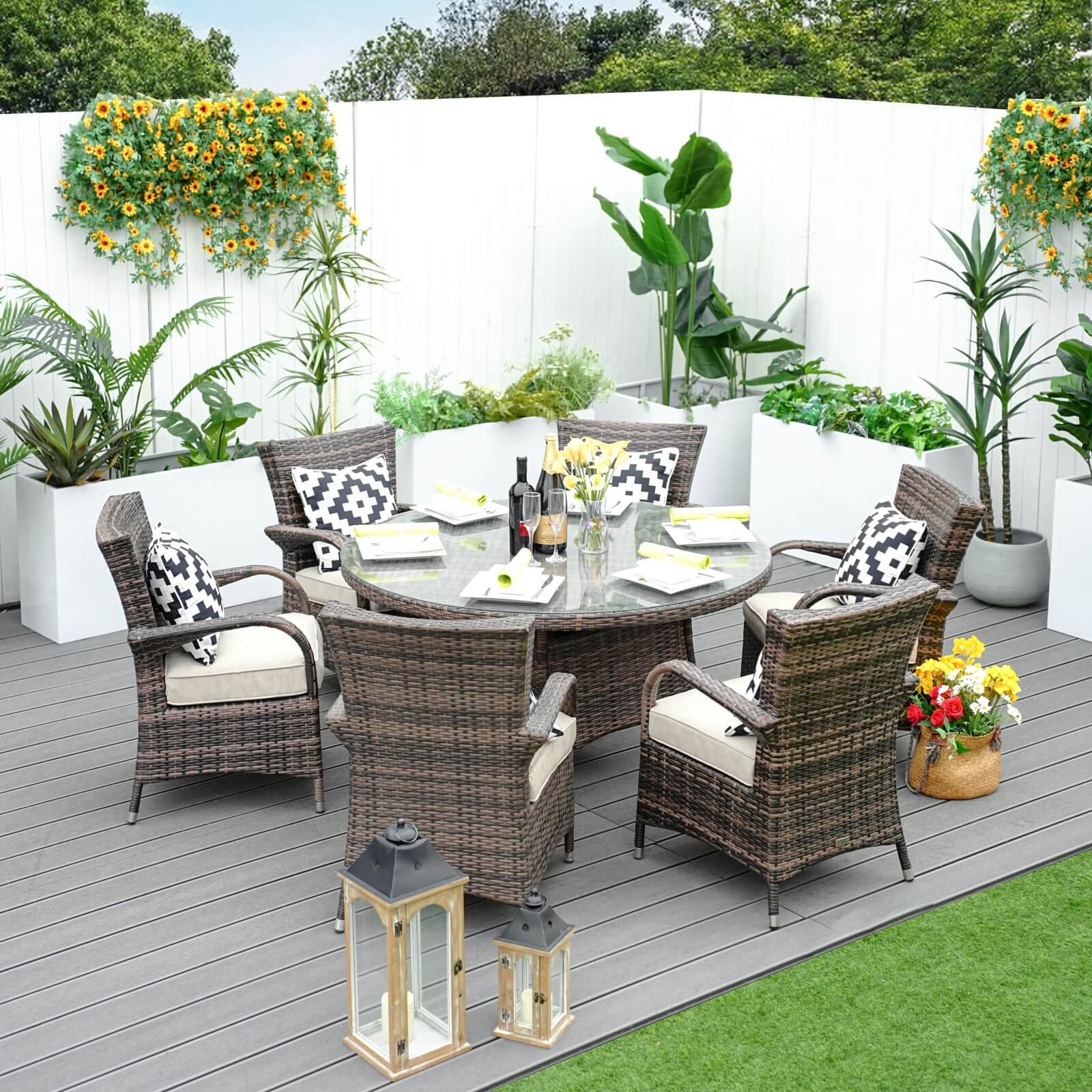 6-Seat Outdoor Dining Set with Round Dining Table( PAD-1122-SET) - Abrihome