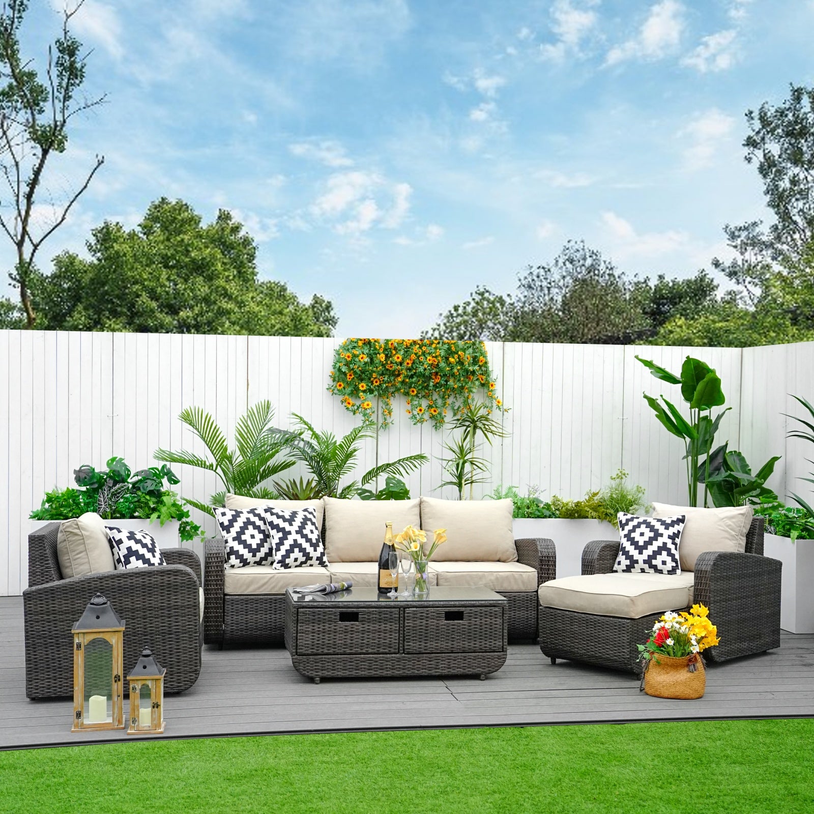 5-Piece Outdoor Conversation Sofa Set(PAS-1515-SET) - Abrihome