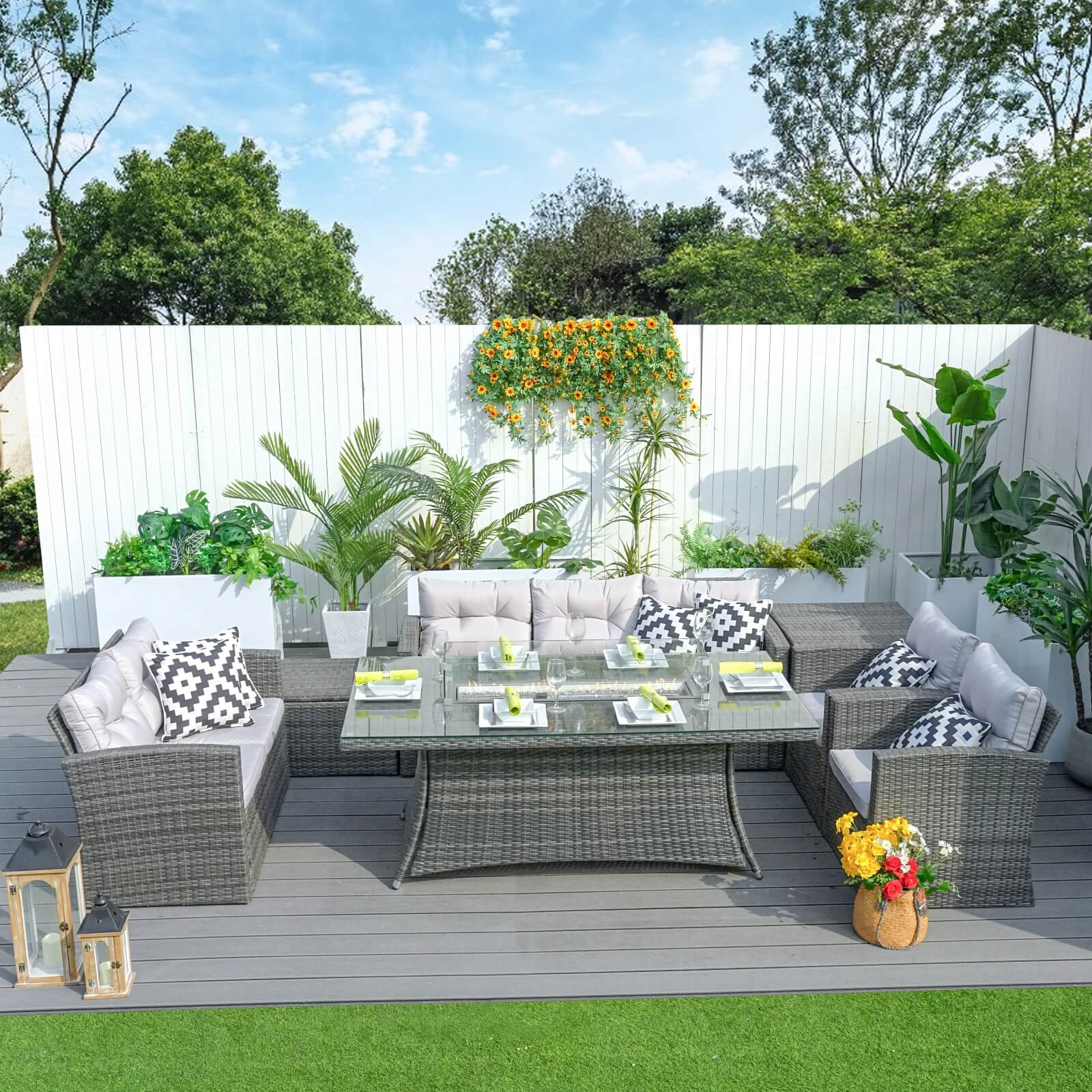 Complete 7-Piece Outdoor Seating Set with Fire Pit and Extra Storage Space(PAS-1503+1106R)